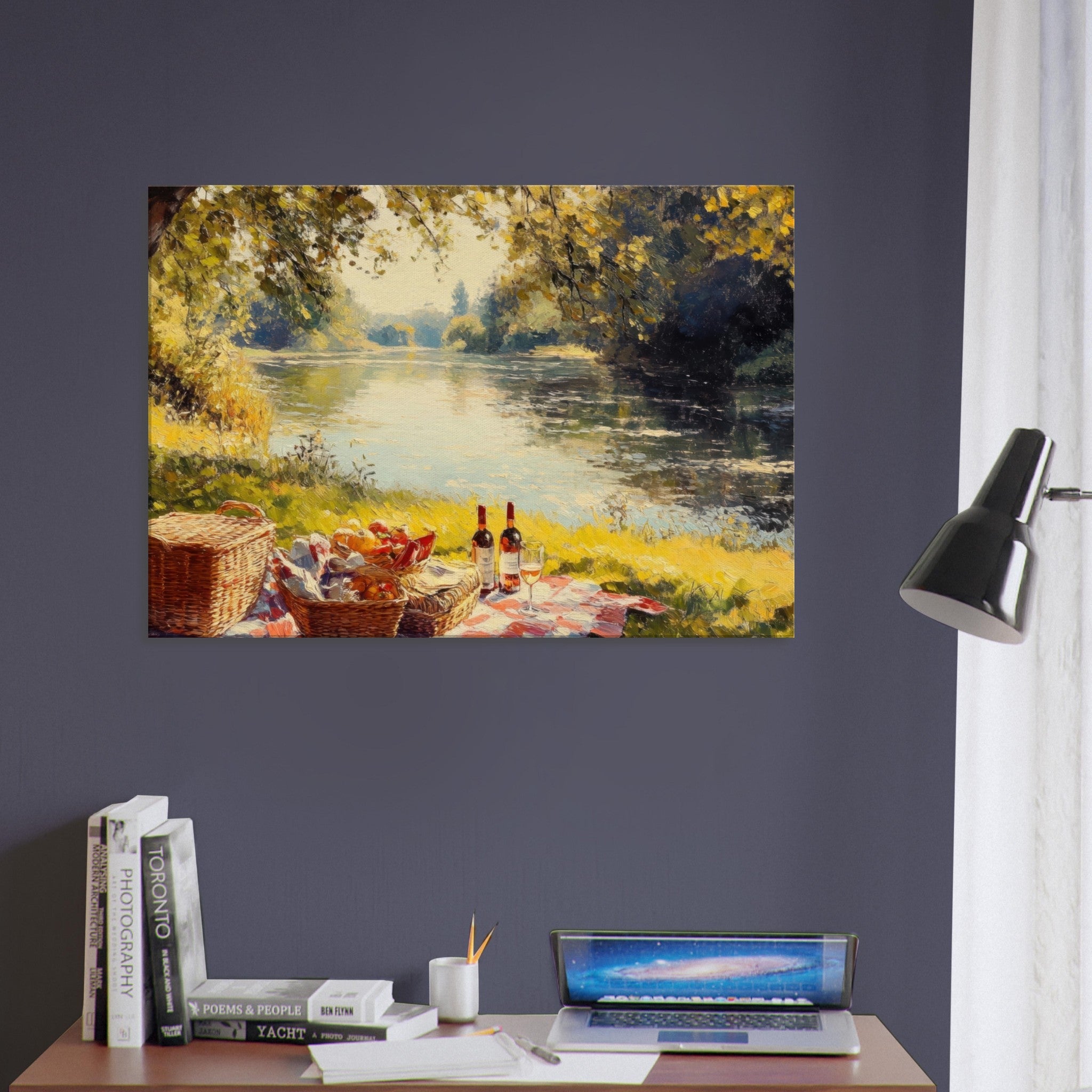 Canvas Landscape - Countryside Picnic by a River A lazy afternoon - Shop Ai Art WebShop - Digital Art online Store