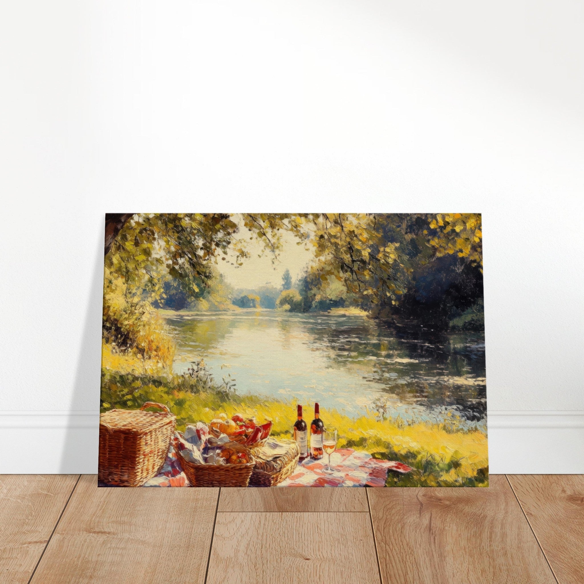 Canvas Landscape - Countryside Picnic by a River A lazy afternoon - Shop Ai Art WebShop - Digital Art online Store