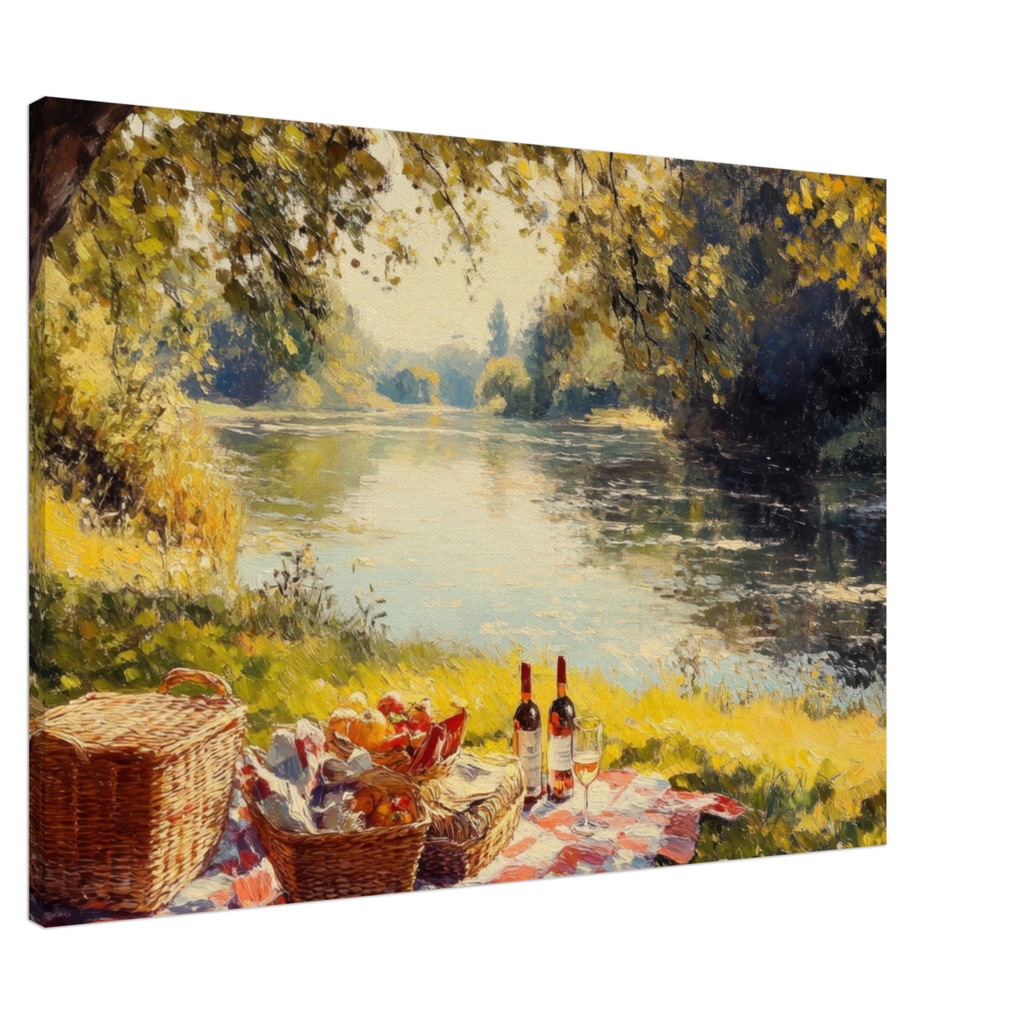 Canvas Landscape - Countryside Picnic by a River A lazy afternoon - Shop Ai Art WebShop - Digital Art online Store