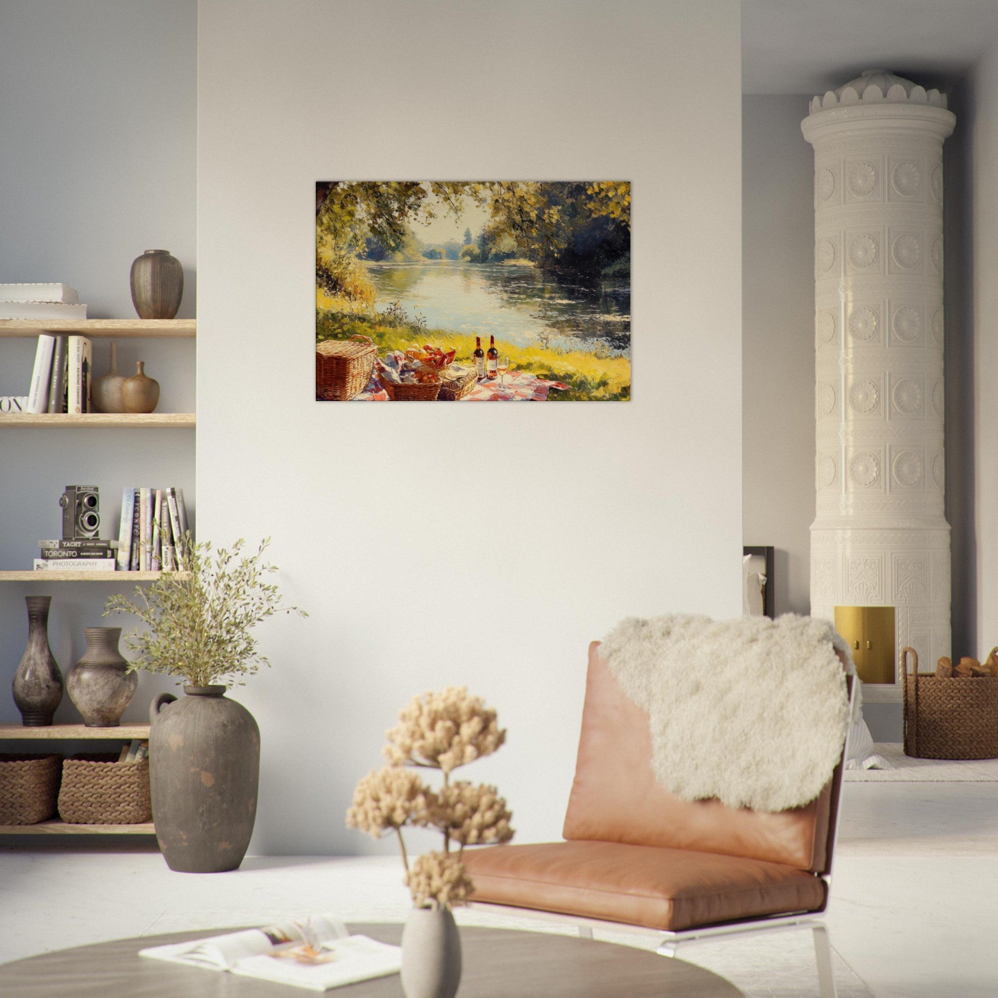 Canvas Landscape - Countryside Picnic by a River A lazy afternoon - Shop Ai Art WebShop - Digital Art online Store