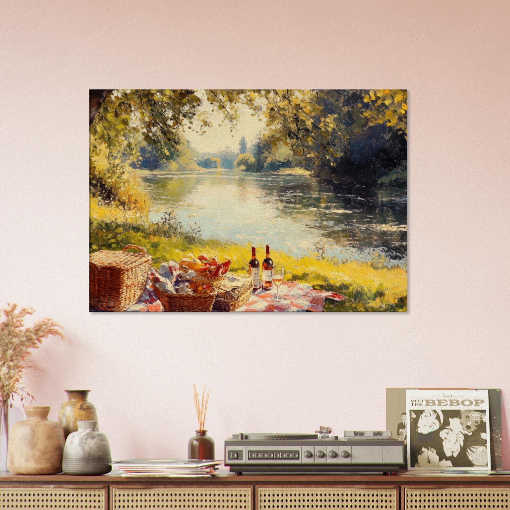 Canvas Landscape - Countryside Picnic by a River A lazy afternoon - Shop Ai Art WebShop - Digital Art online Store