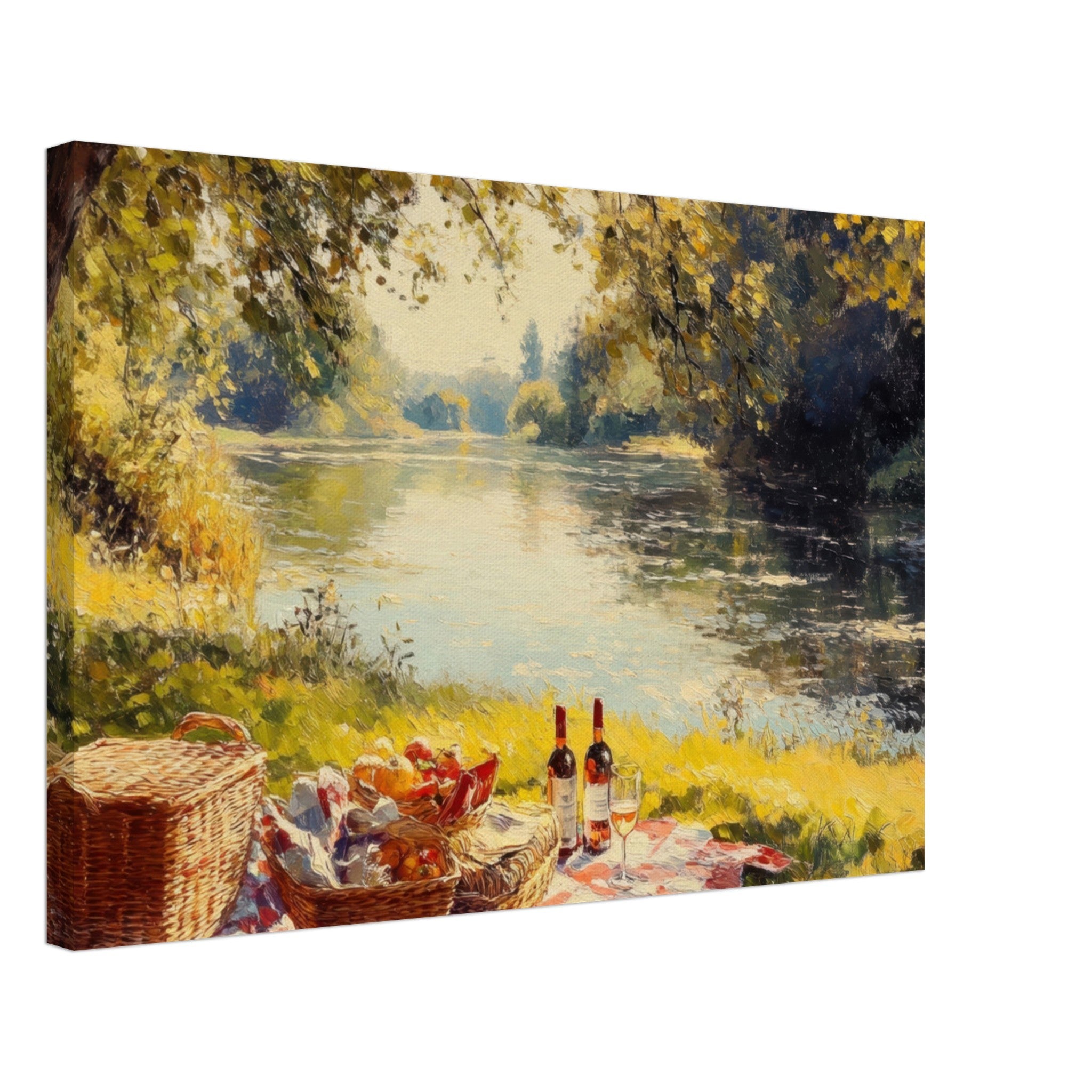 Canvas Landscape - Countryside Picnic by a River A lazy afternoon - Shop Ai Art WebShop - Digital Art online Store