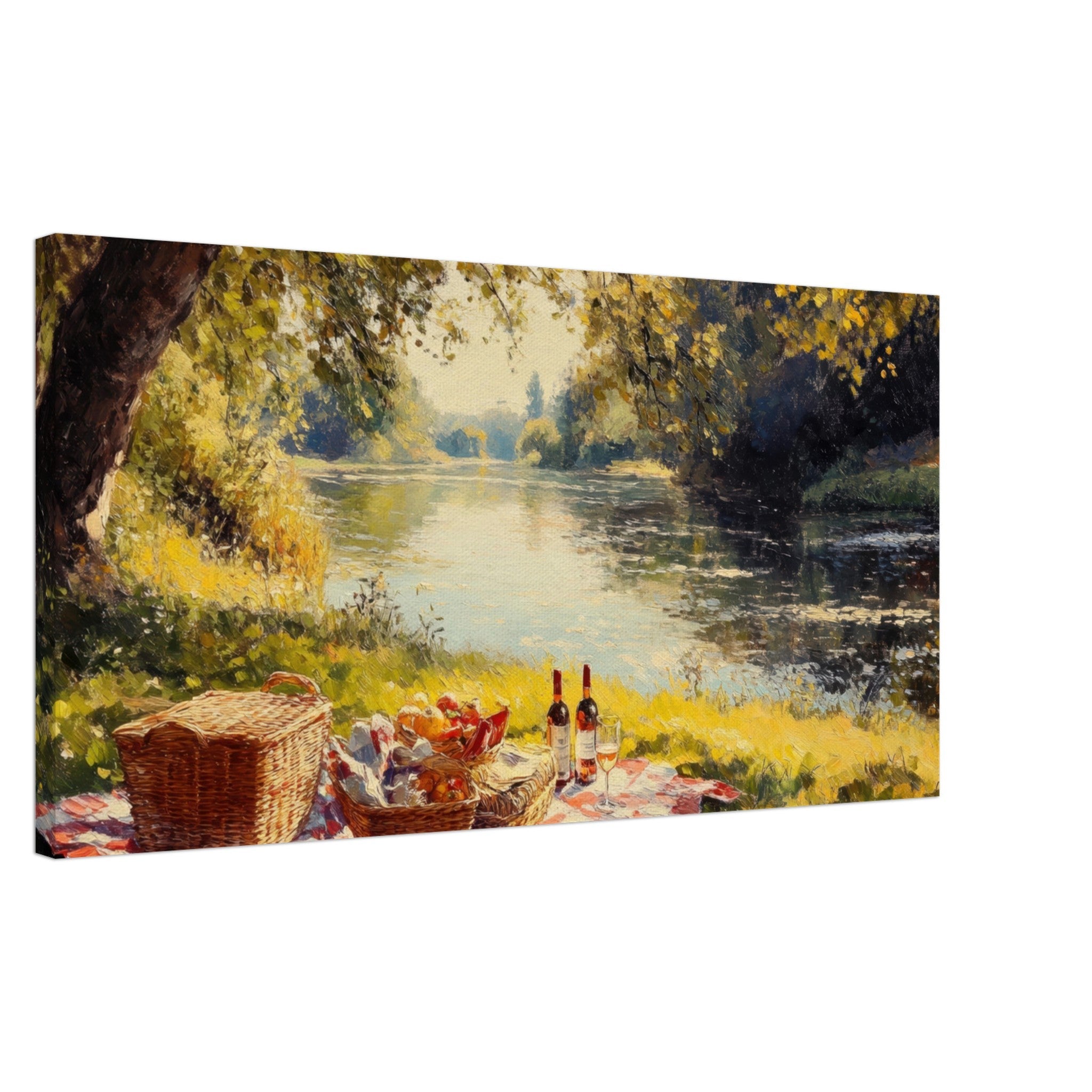 Canvas Landscape - Countryside Picnic by a River A lazy afternoon - Shop Ai Art WebShop - Digital Art online Store