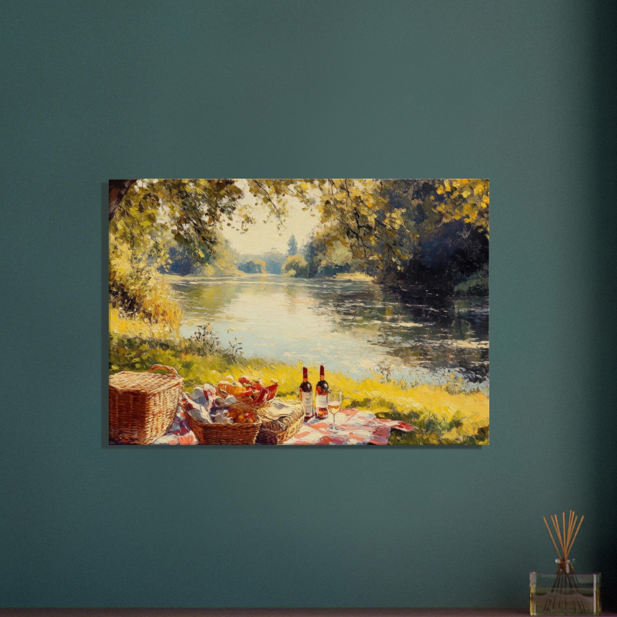 Canvas Landscape - Countryside Picnic by a River A lazy afternoon - Shop Ai Art WebShop - Digital Art online Store