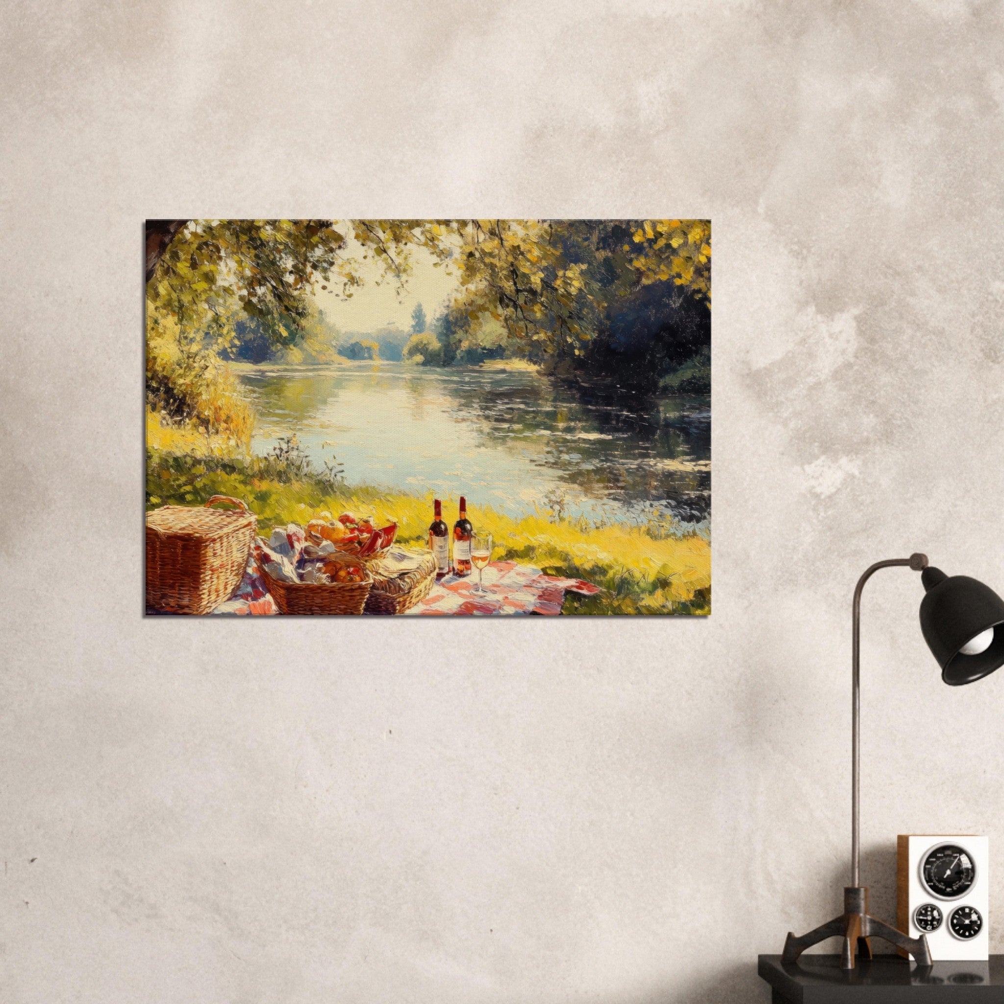 Canvas Landscape - Countryside Picnic by a River A lazy afternoon - Shop Ai Art WebShop - Digital Art online Store