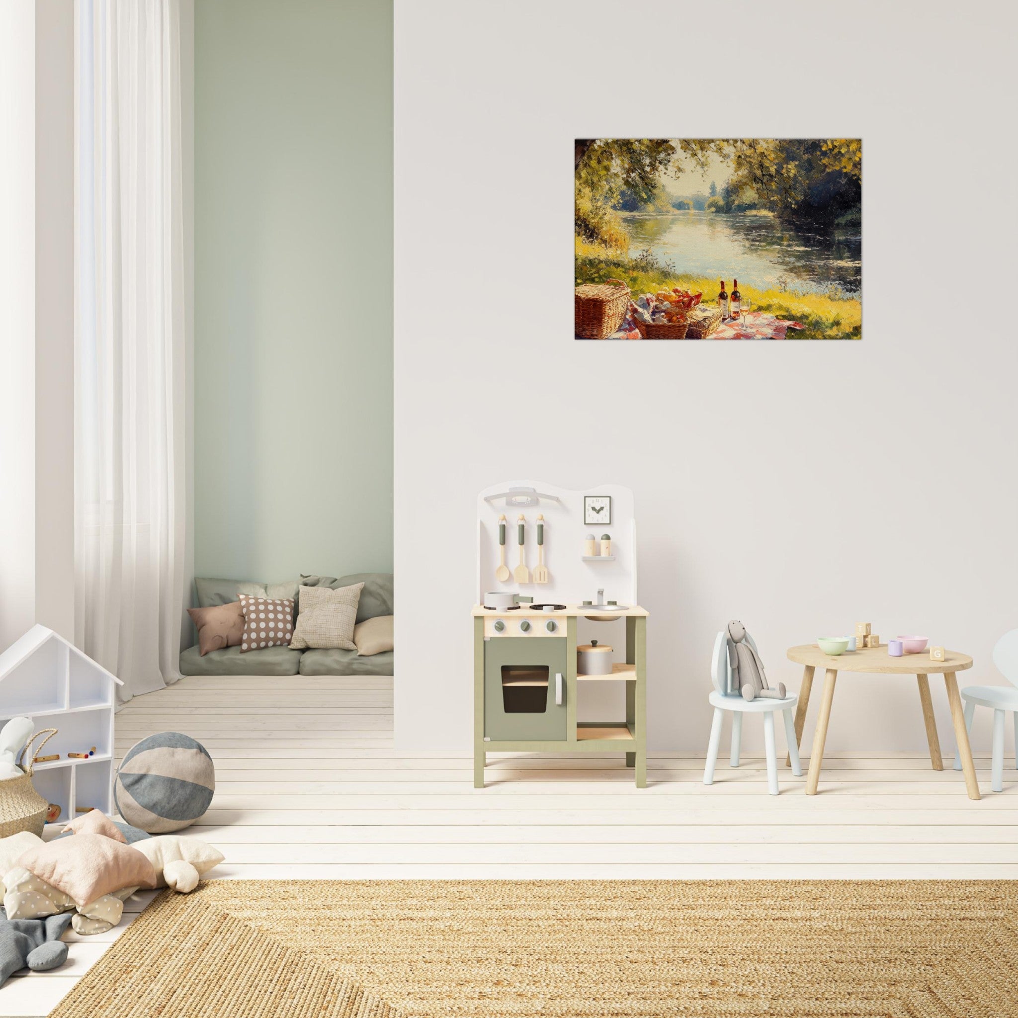 Canvas Landscape - Countryside Picnic by a River A lazy afternoon - Shop Ai Art WebShop - Digital Art online Store