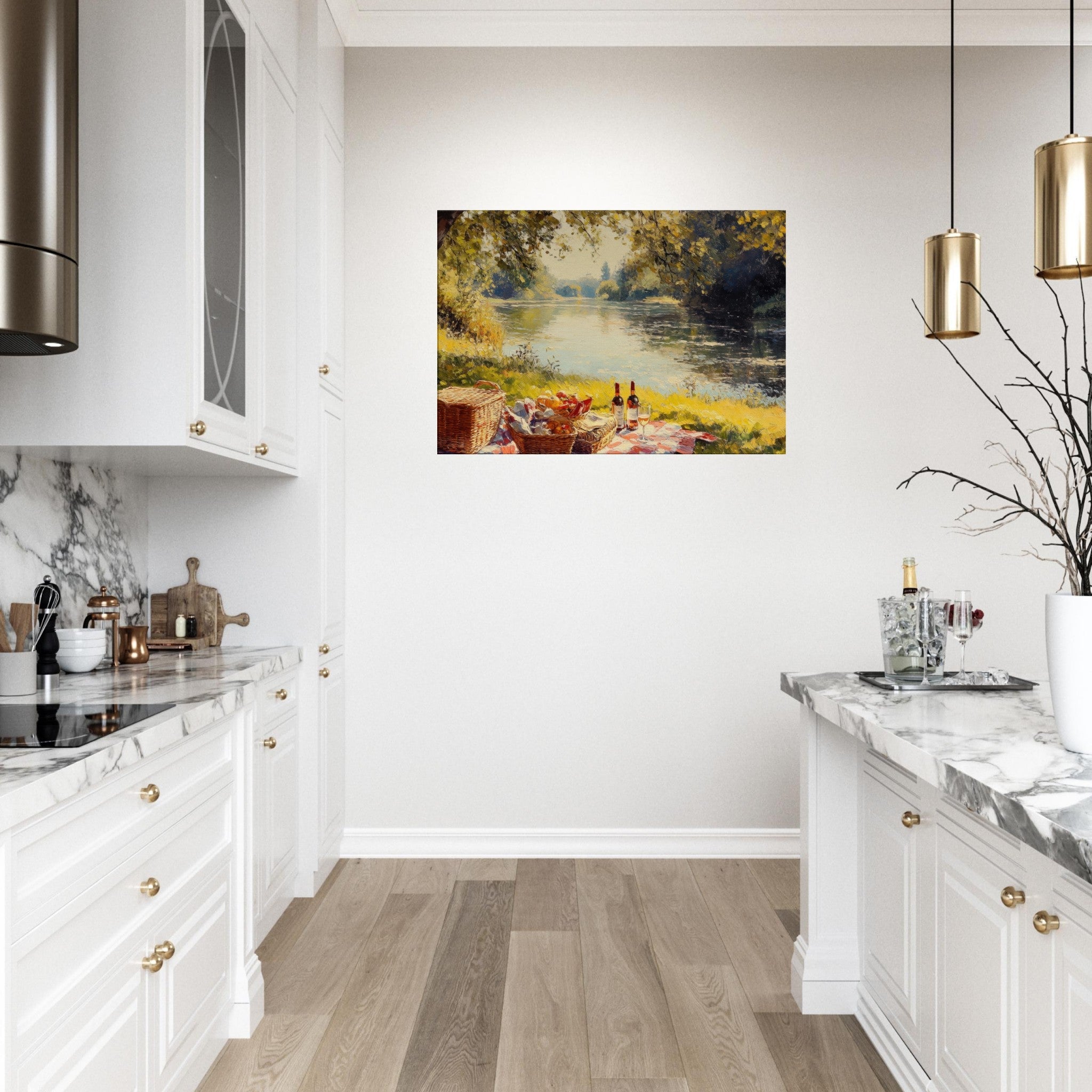 Canvas Landscape - Countryside Picnic by a River A lazy afternoon - Shop Ai Art WebShop - Digital Art online Store