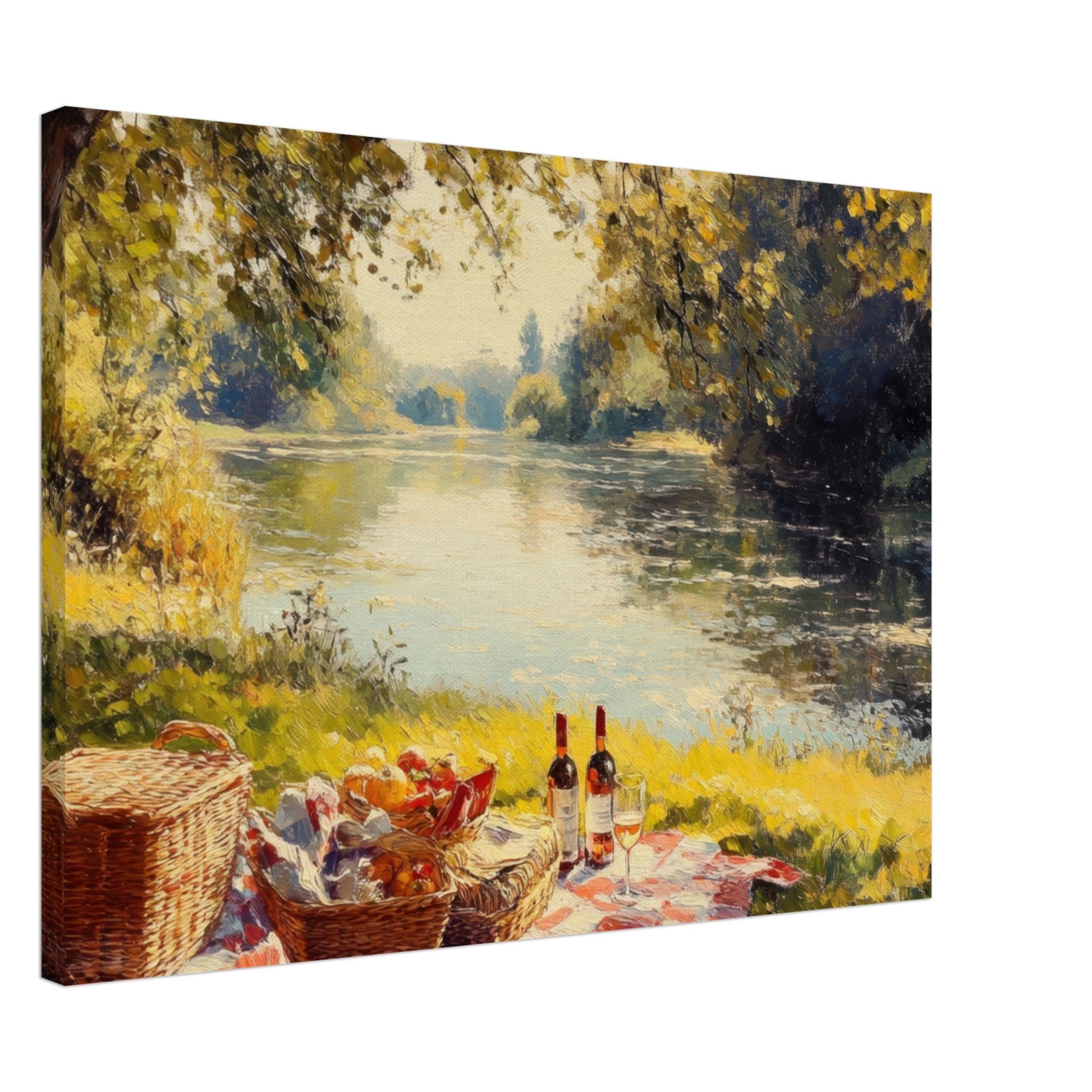 Canvas Landscape - Countryside Picnic by a River A lazy afternoon - Shop Ai Art WebShop - Digital Art online Store