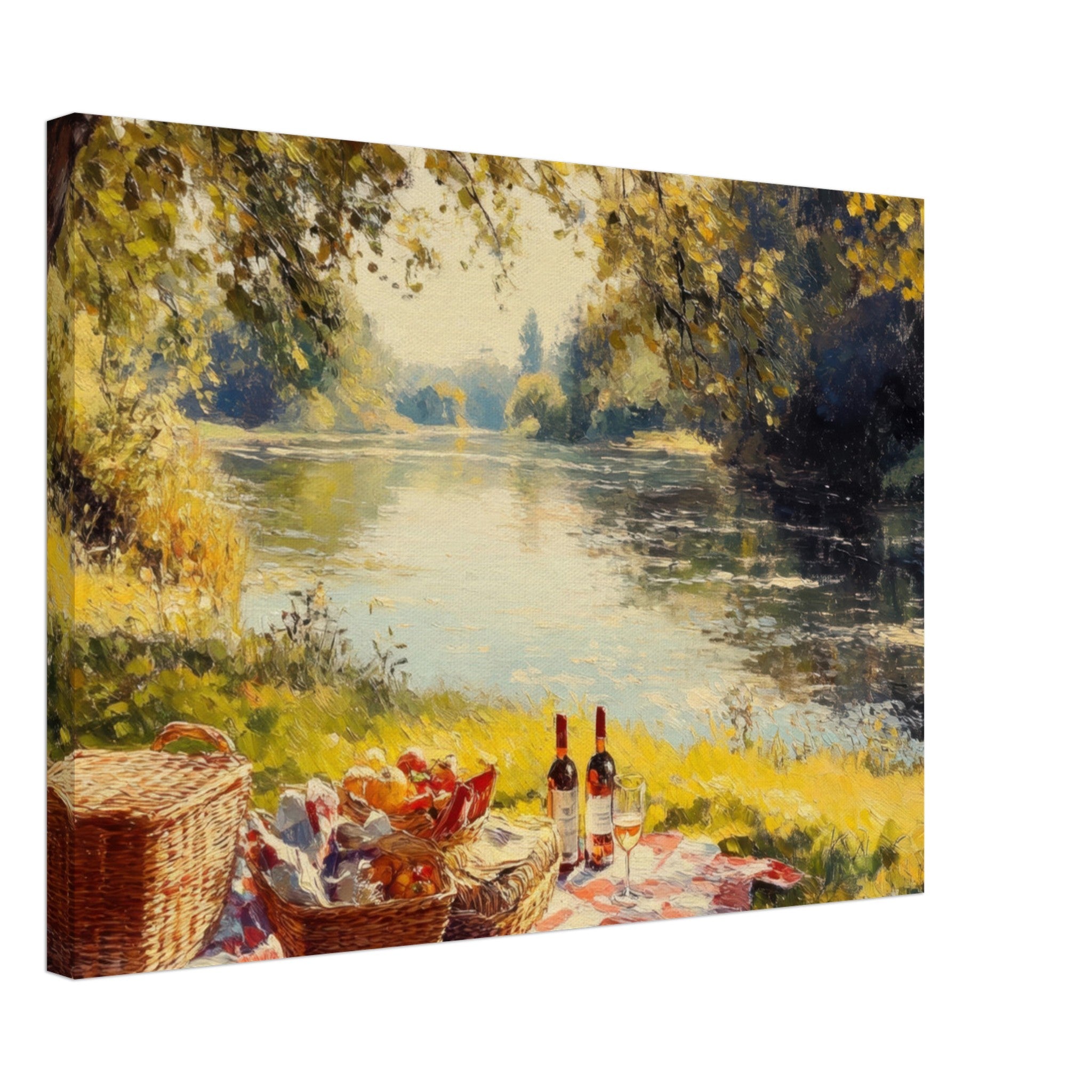 Canvas Landscape - Countryside Picnic by a River A lazy afternoon - Shop Ai Art WebShop - Digital Art online Store