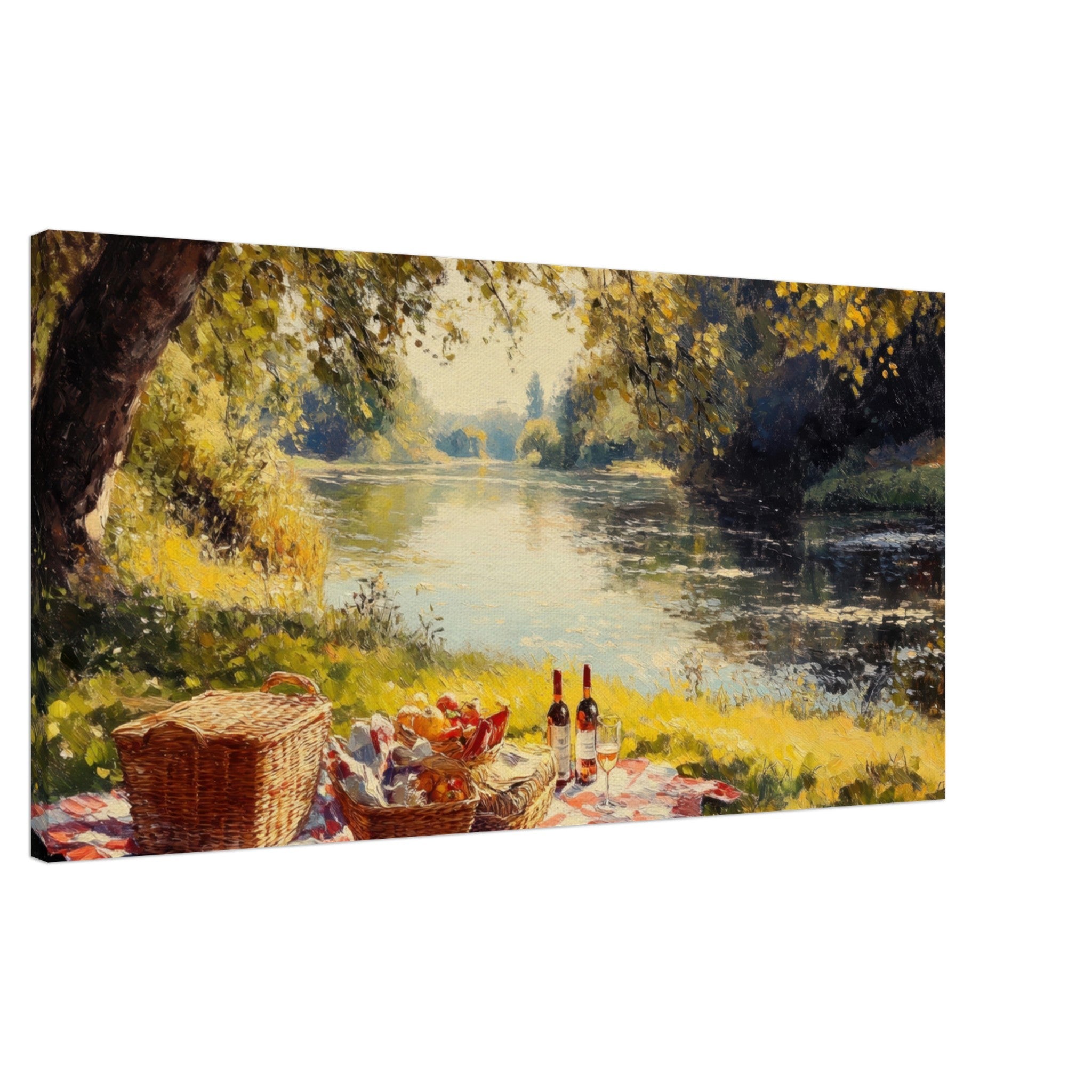 Canvas Landscape - Countryside Picnic by a River A lazy afternoon - Shop Ai Art WebShop - Digital Art online Store
