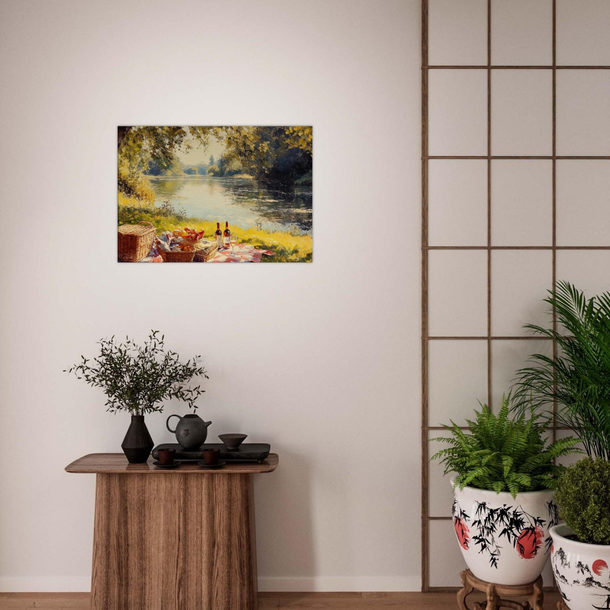 Canvas Landscape - Countryside Picnic by a River A lazy afternoon - Shop Ai Art WebShop - Digital Art online Store