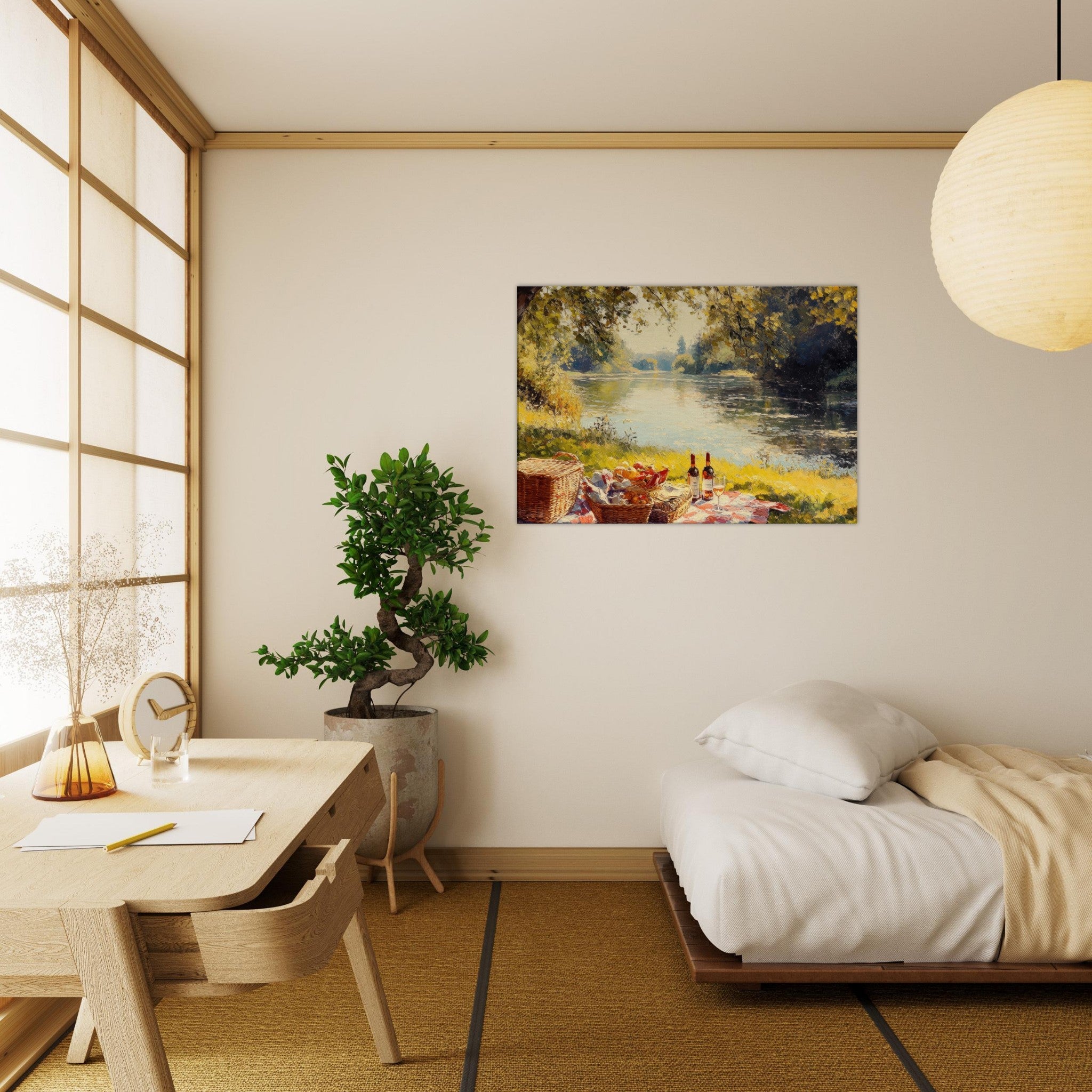 Canvas Landscape - Countryside Picnic by a River A lazy afternoon - Shop Ai Art WebShop - Digital Art online Store