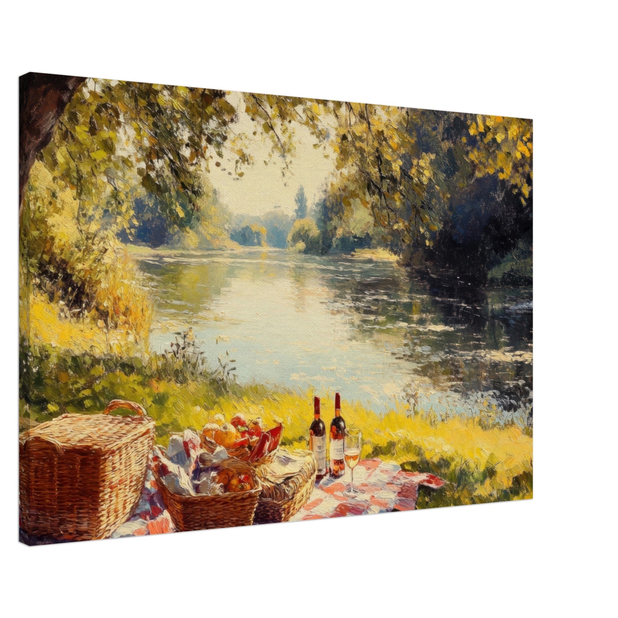 Canvas Landscape - Countryside Picnic by a River A lazy afternoon - Shop Ai Art WebShop - Digital Art online Store