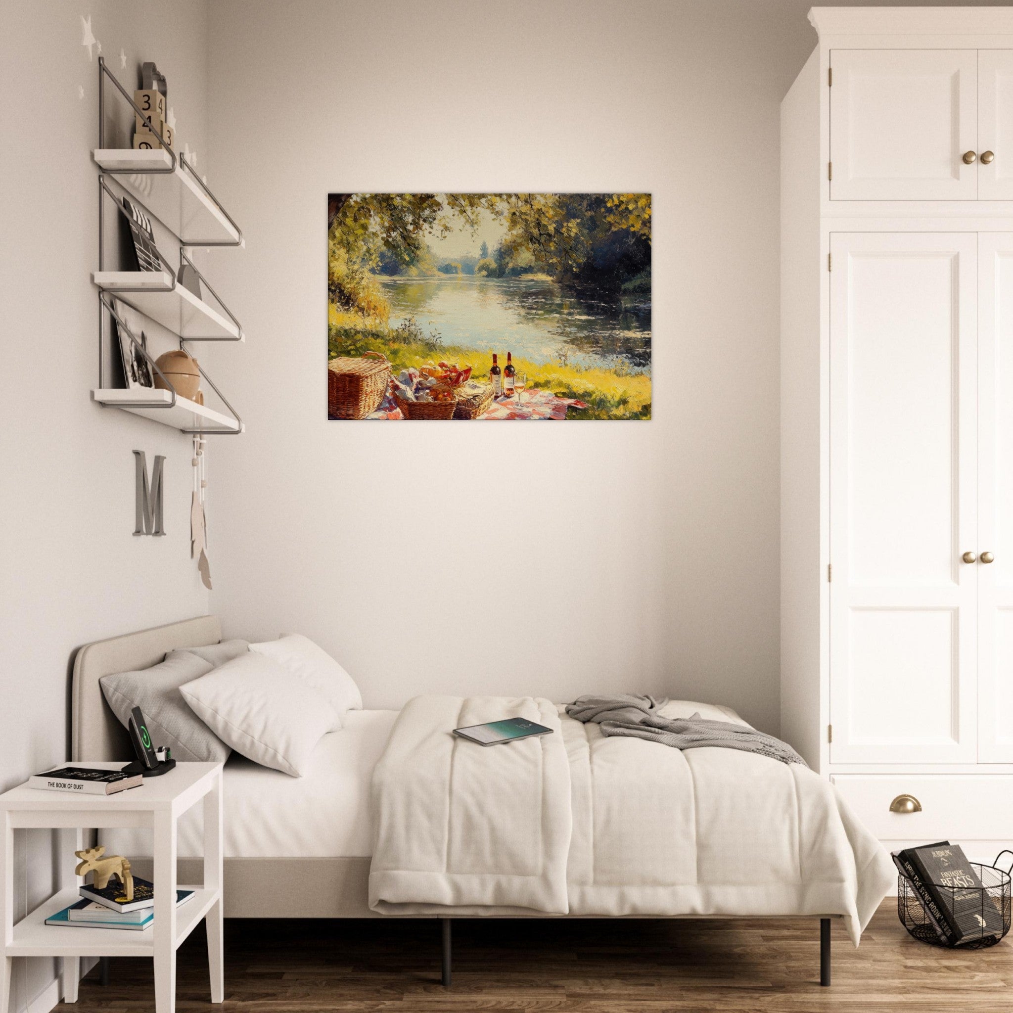 Canvas Landscape - Countryside Picnic by a River A lazy afternoon - Shop Ai Art WebShop - Digital Art online Store