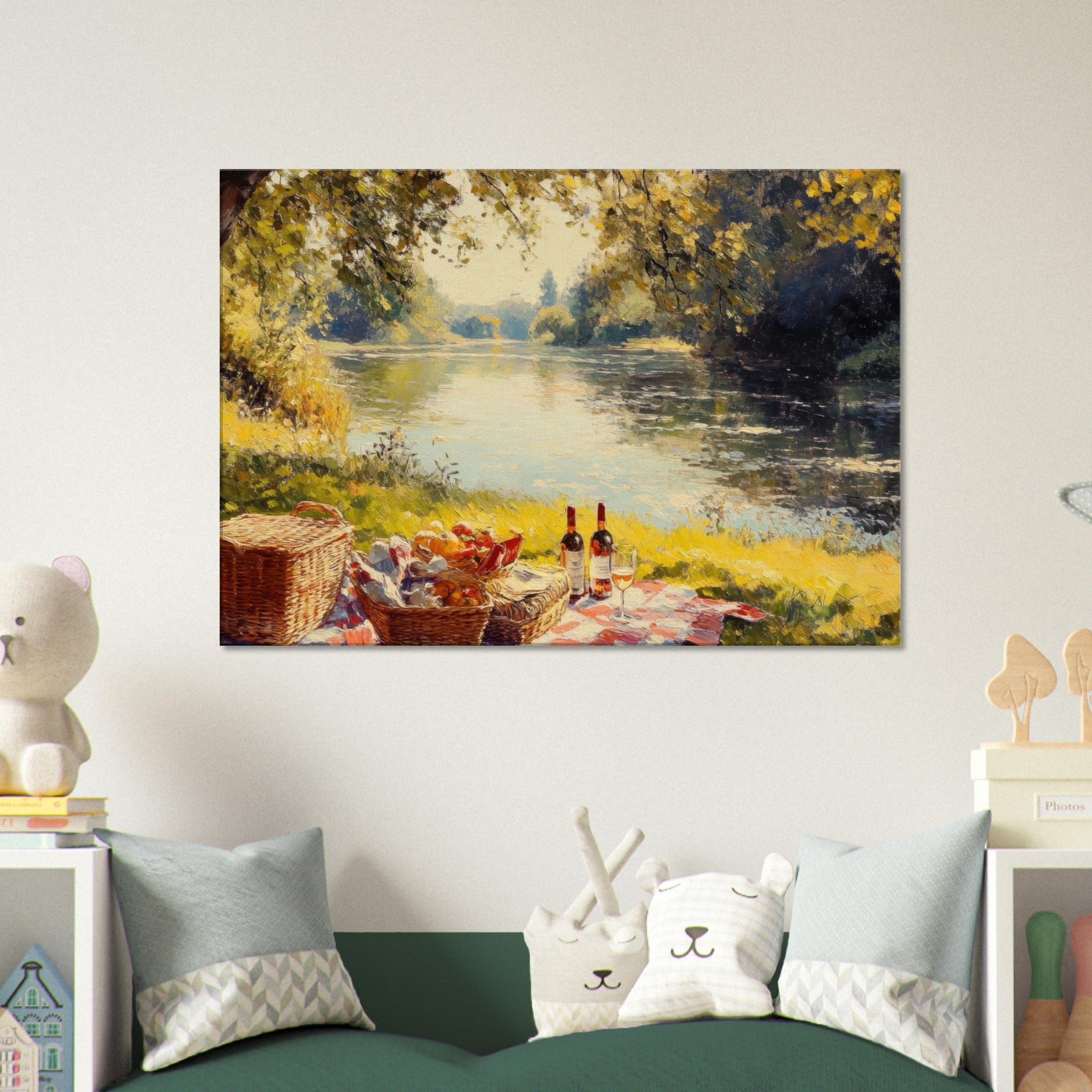 Canvas Landscape - Countryside Picnic by a River A lazy afternoon - Shop Ai Art WebShop - Digital Art online Store