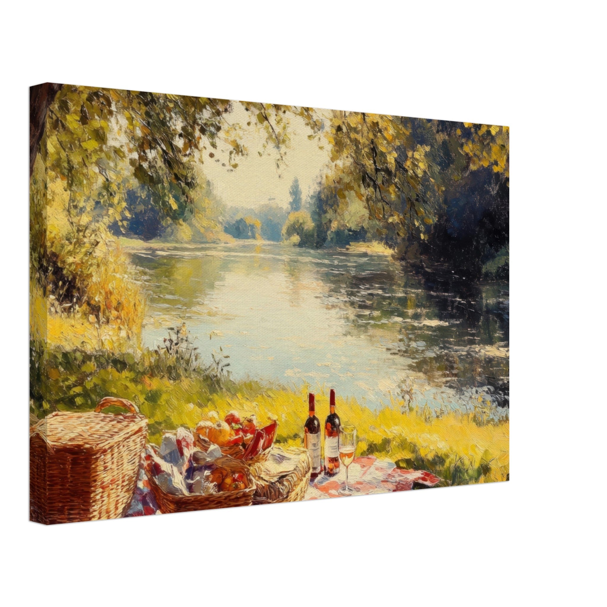 Canvas Landscape - Countryside Picnic by a River A lazy afternoon - Shop Ai Art WebShop - Digital Art online Store