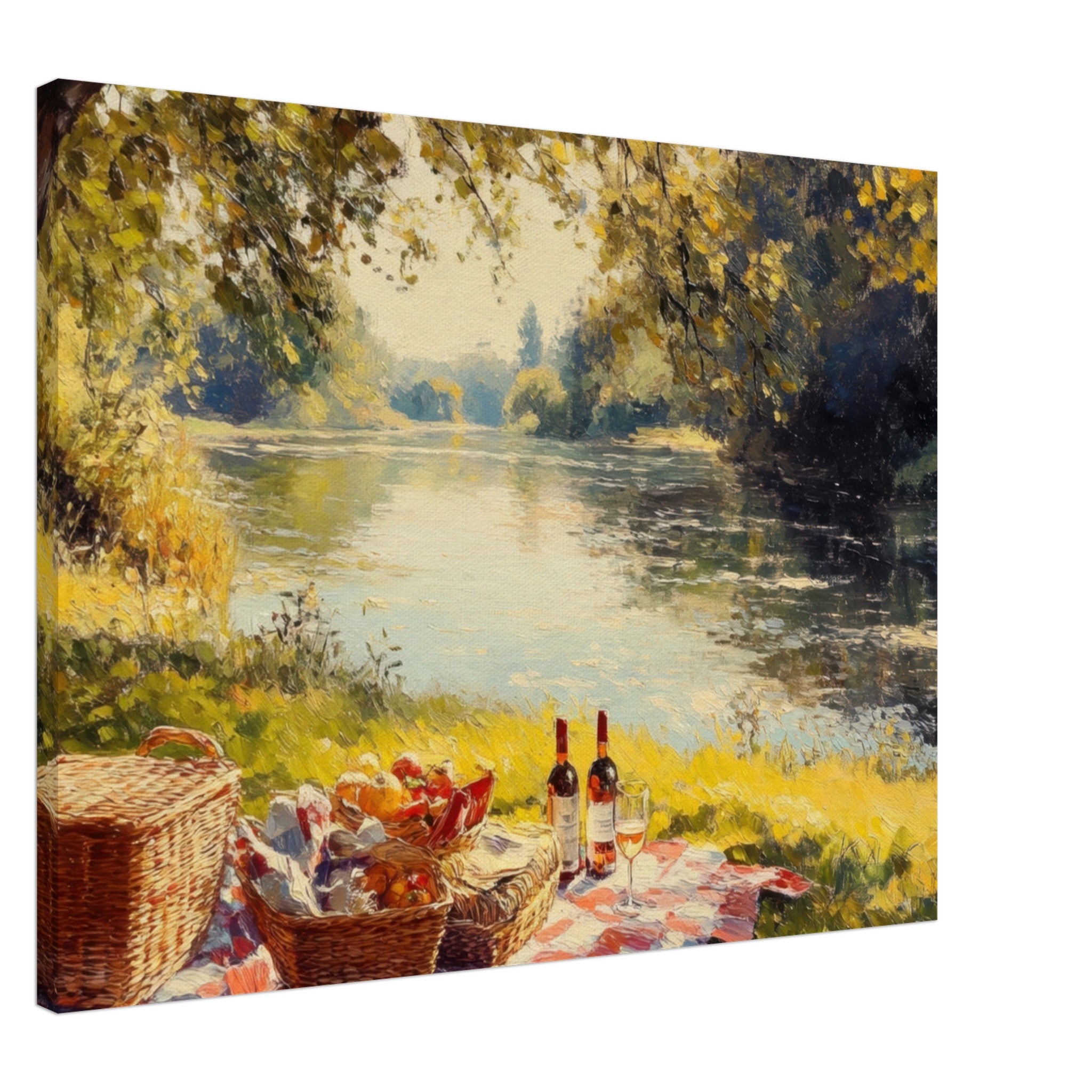 Canvas Landscape - Countryside Picnic by a River A lazy afternoon - Shop Ai Art WebShop - Digital Art online Store