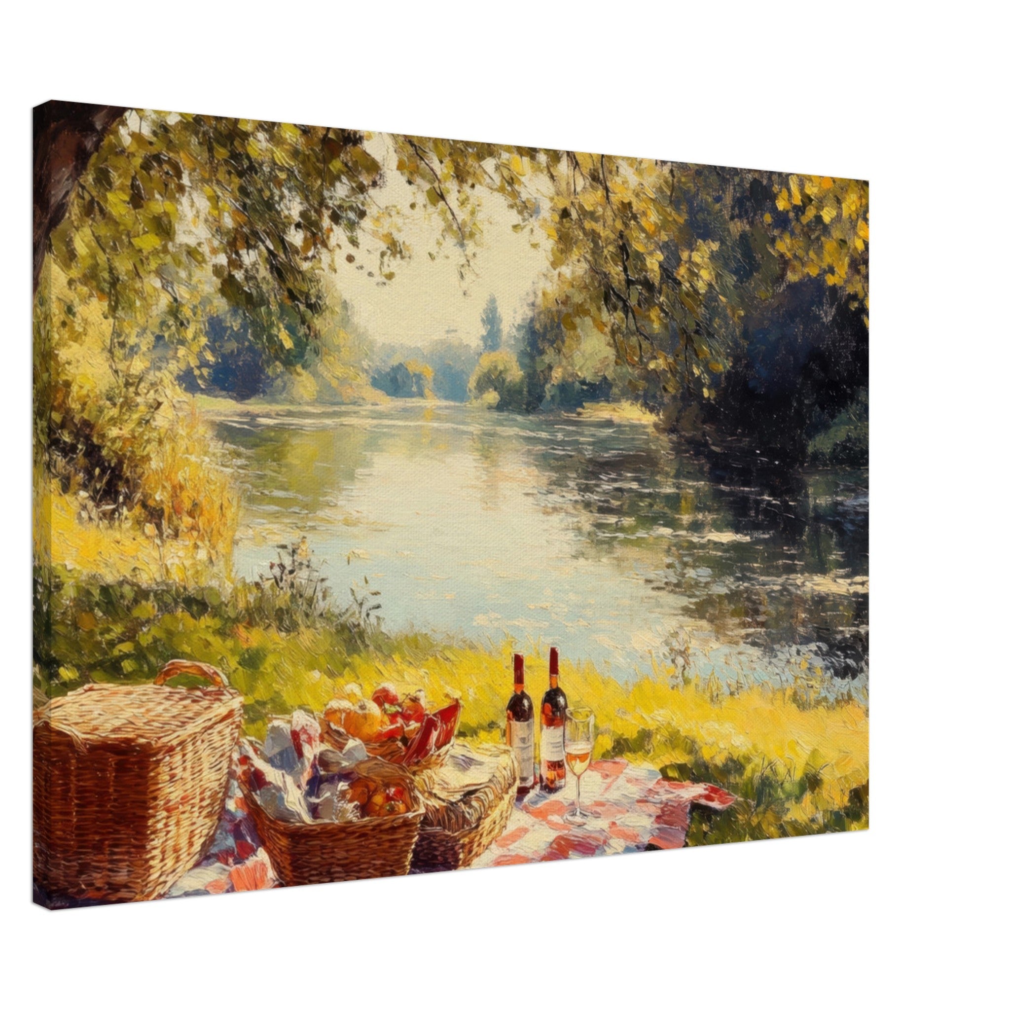 Canvas Landscape - Countryside Picnic by a River A lazy afternoon - Shop Ai Art WebShop - Digital Art online Store