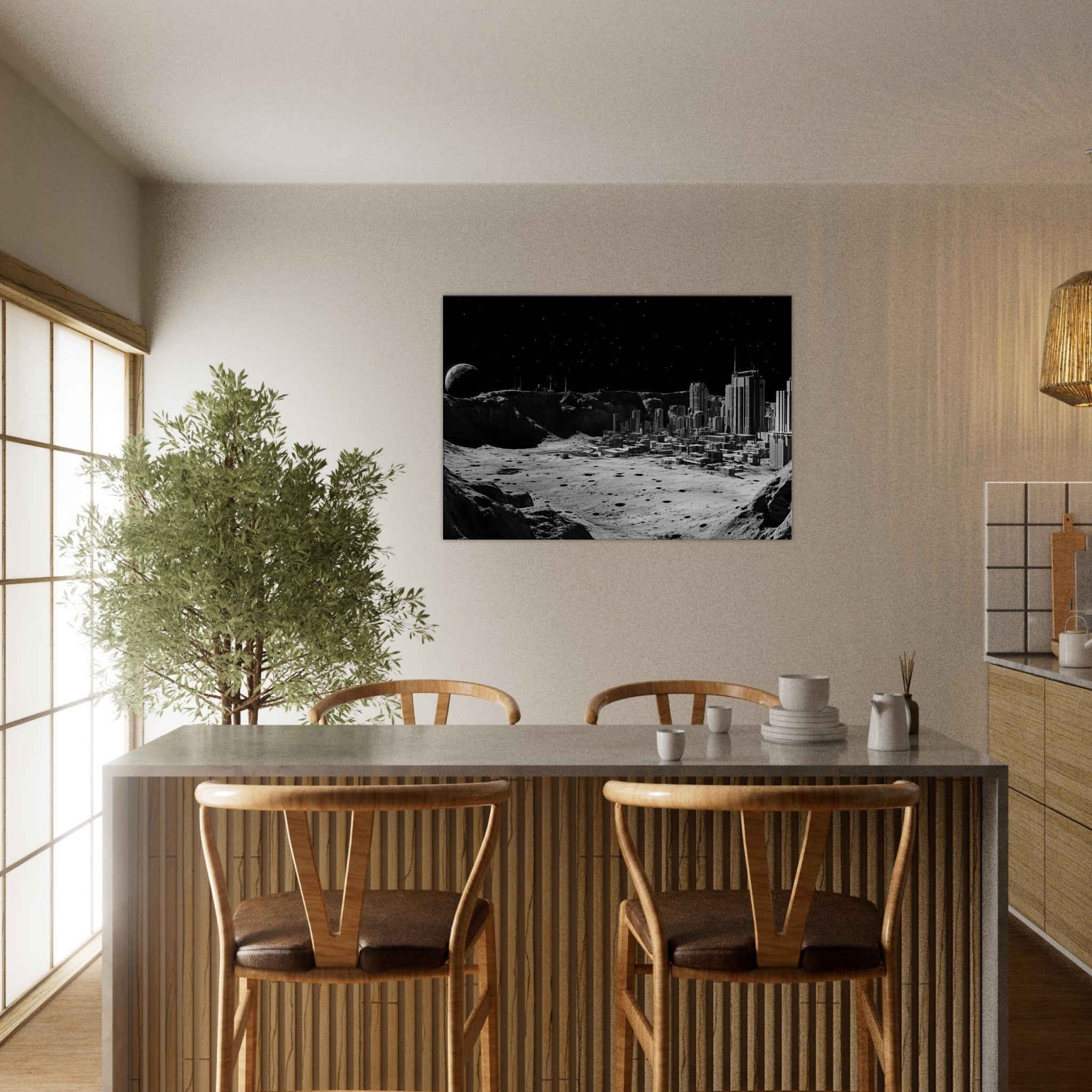 Canvas Landscape - Crater City on a Dead Moon A sprawling city built - Shop Ai Art WebShop - Digital Art online Store