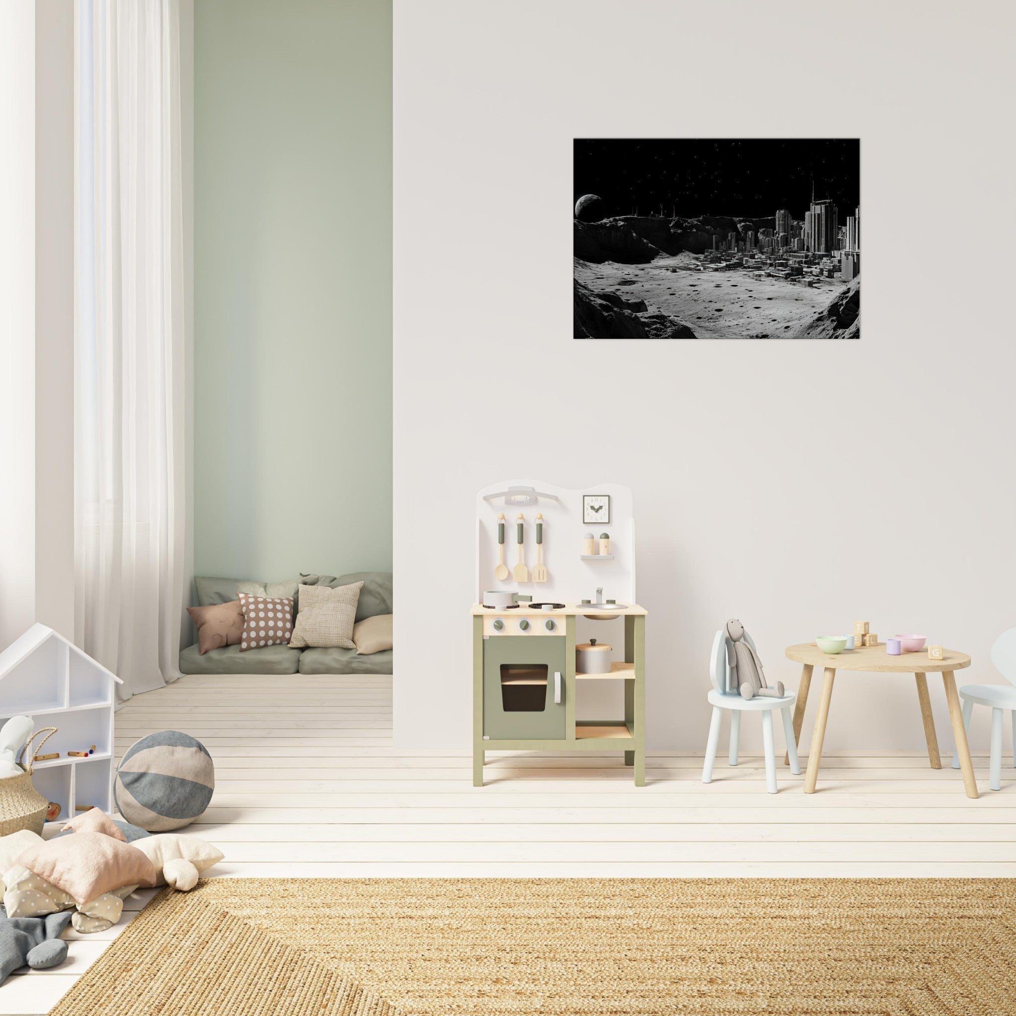 Canvas Landscape - Crater City on a Dead Moon A sprawling city built - Shop Ai Art WebShop - Digital Art online Store