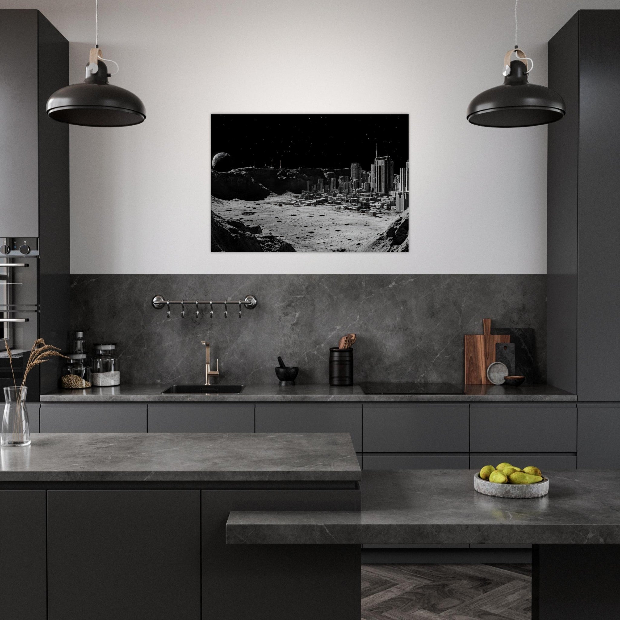 Canvas Landscape - Crater City on a Dead Moon A sprawling city built - Shop Ai Art WebShop - Digital Art online Store