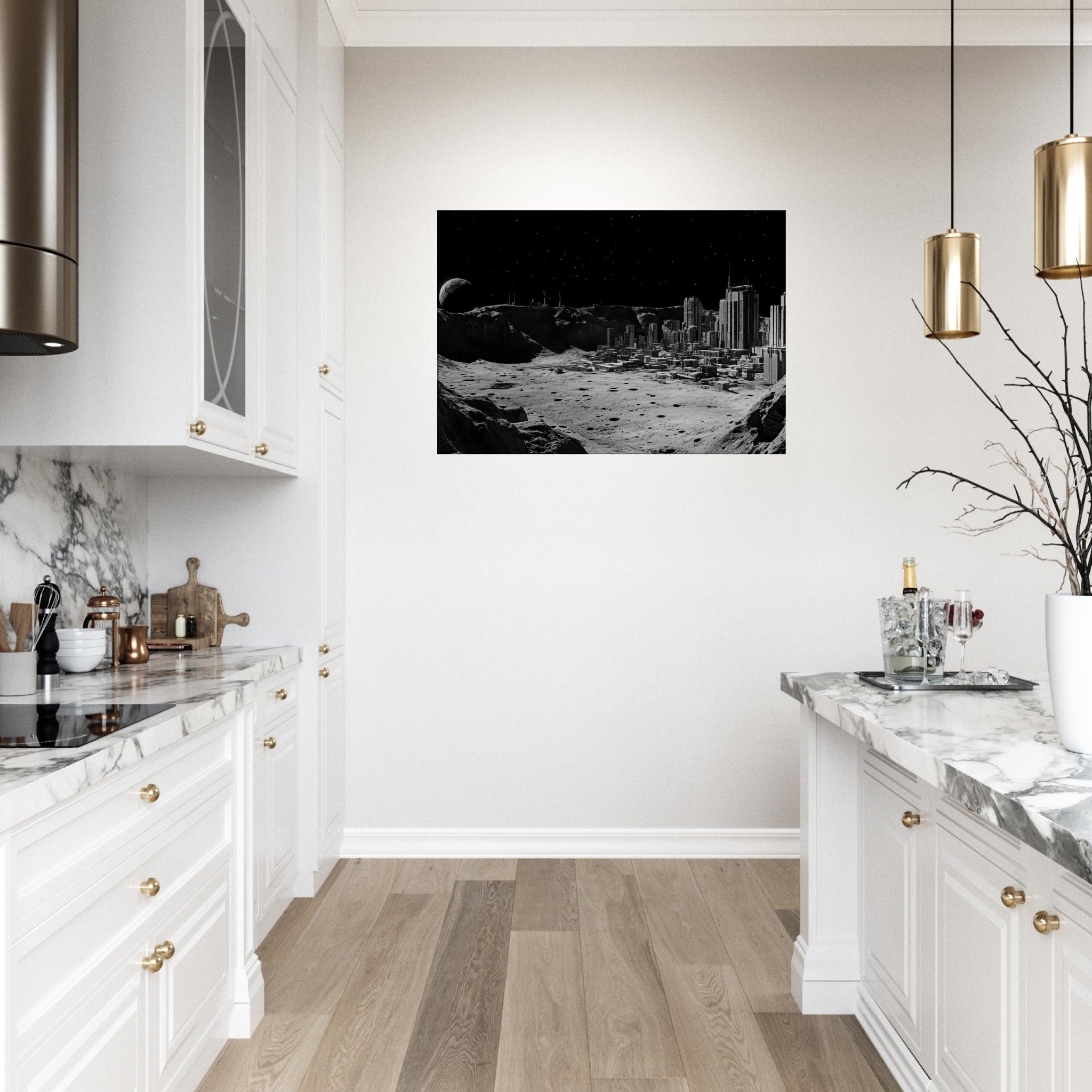 Canvas Landscape - Crater City on a Dead Moon A sprawling city built - Shop Ai Art WebShop - Digital Art online Store