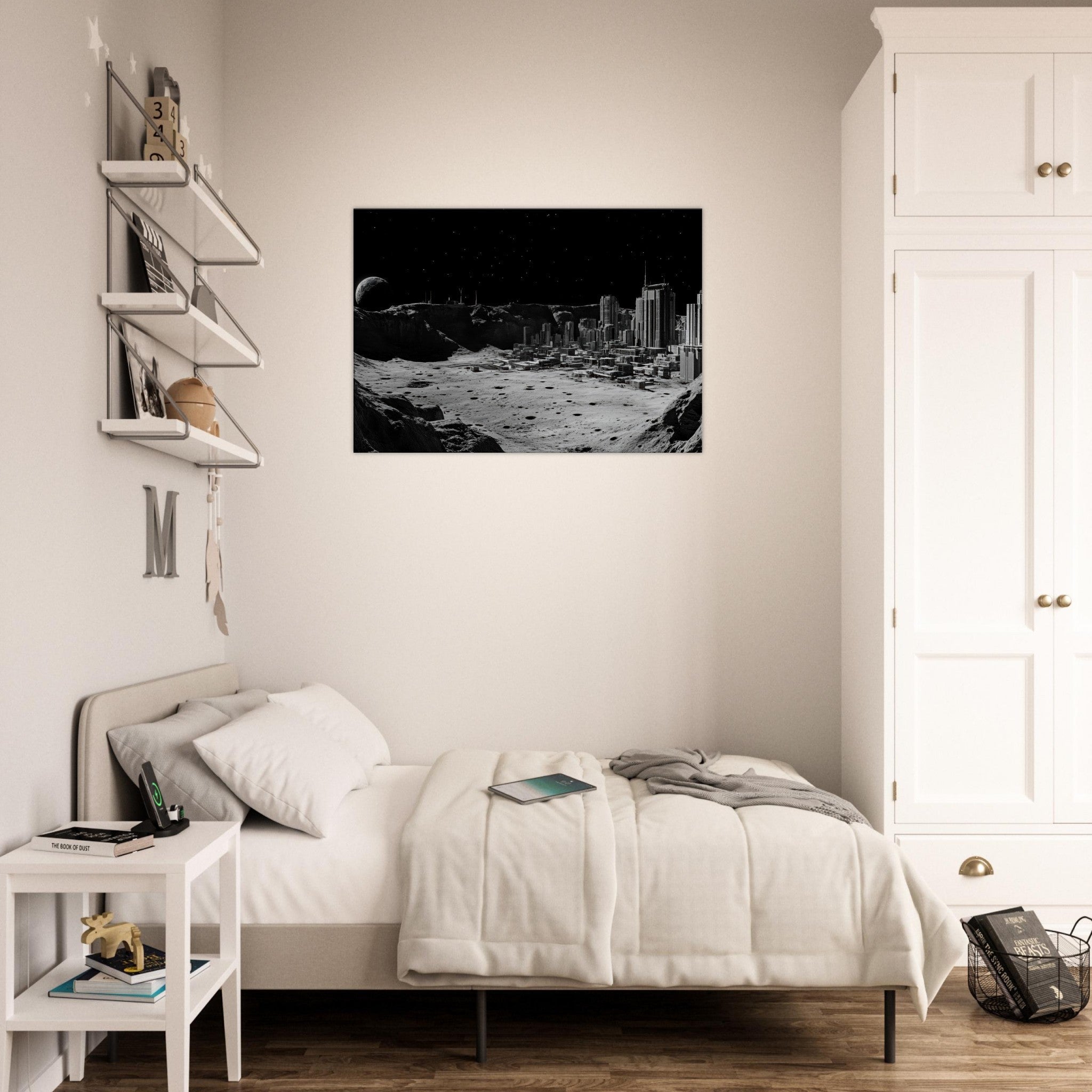 Canvas Landscape - Crater City on a Dead Moon A sprawling city built - Shop Ai Art WebShop - Digital Art online Store