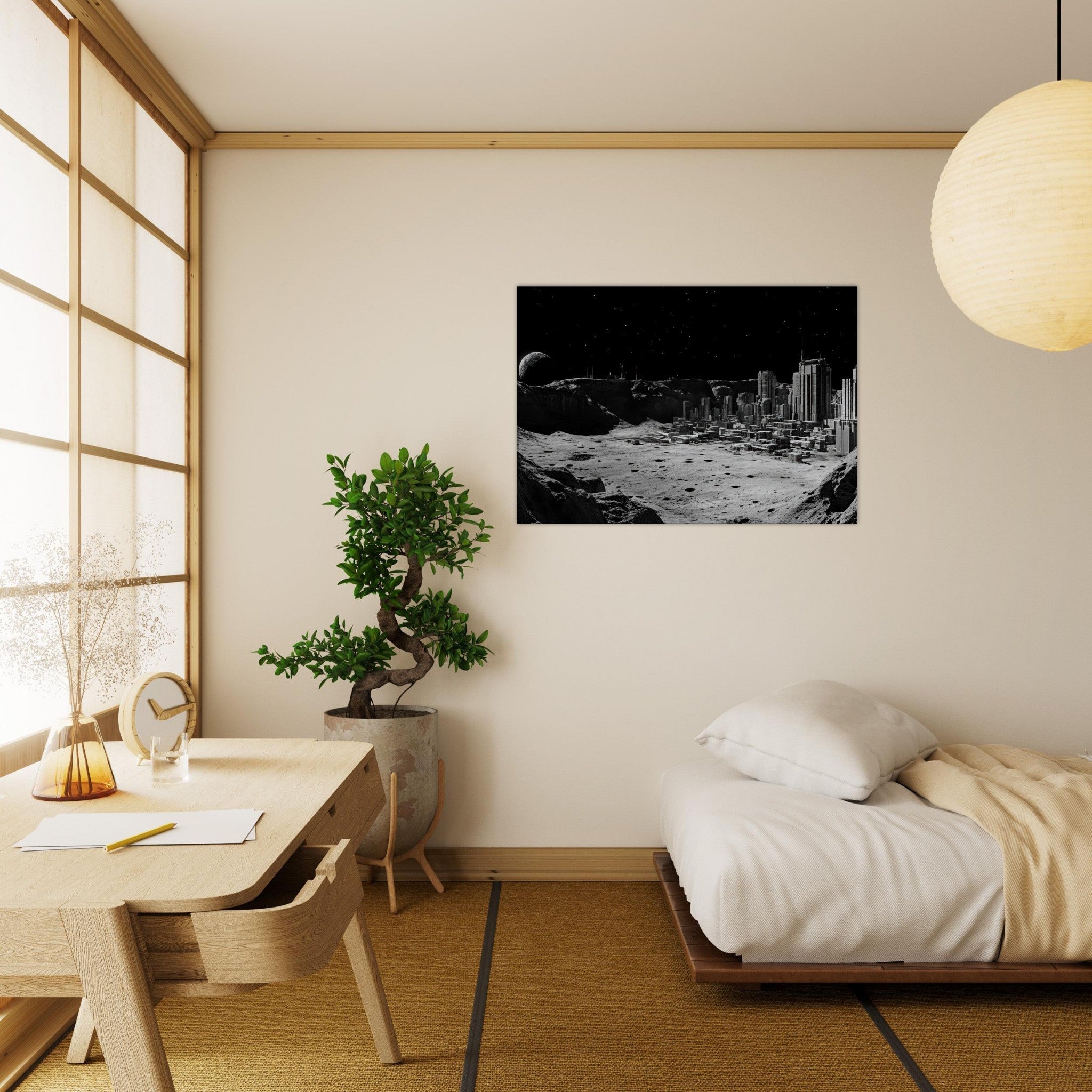 Canvas Landscape - Crater City on a Dead Moon A sprawling city built - Shop Ai Art WebShop - Digital Art online Store