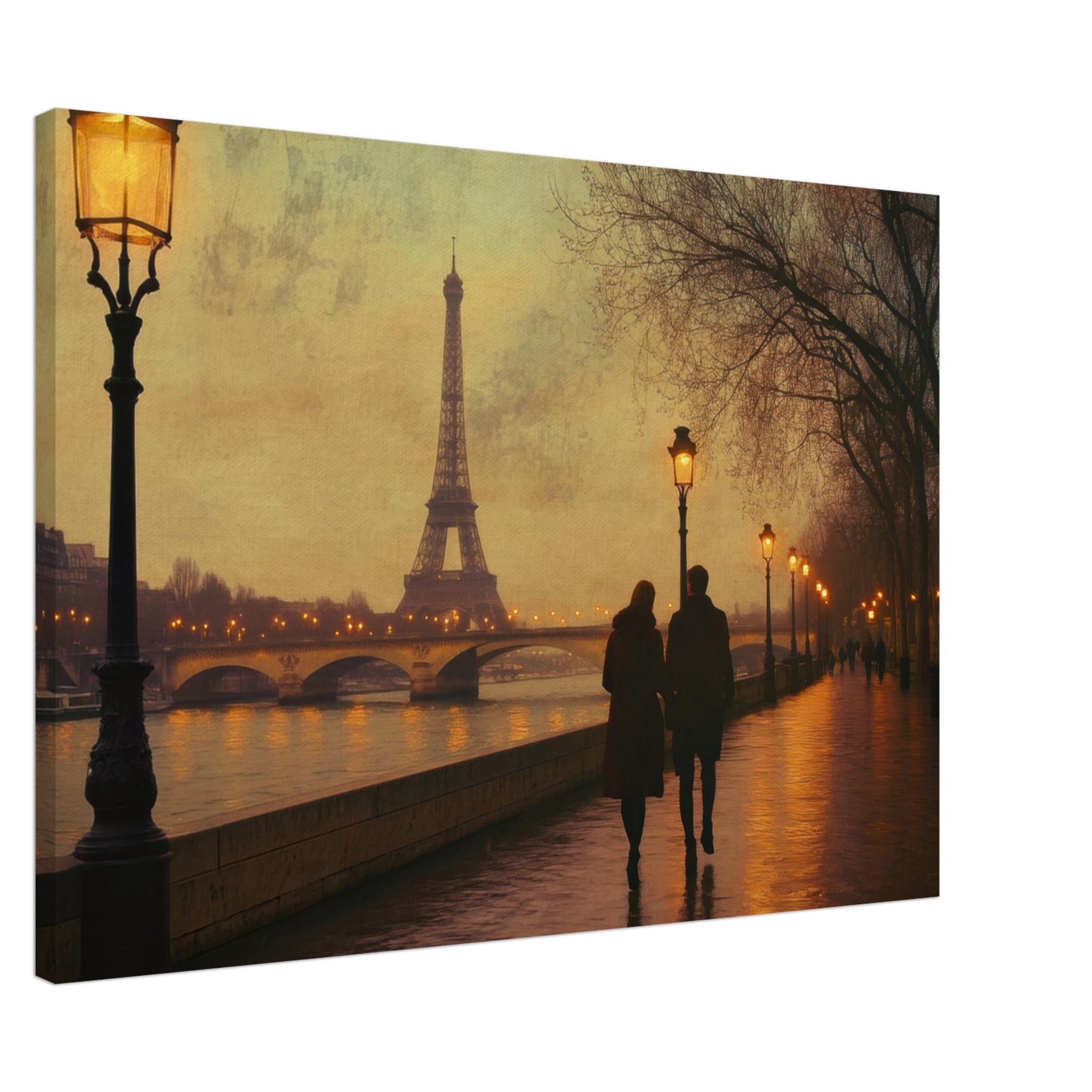 Canvas Landscape - Evening Stroll Along the Seine A romantic river 2 - Shop Ai Art WebShop - Digital Art online Store