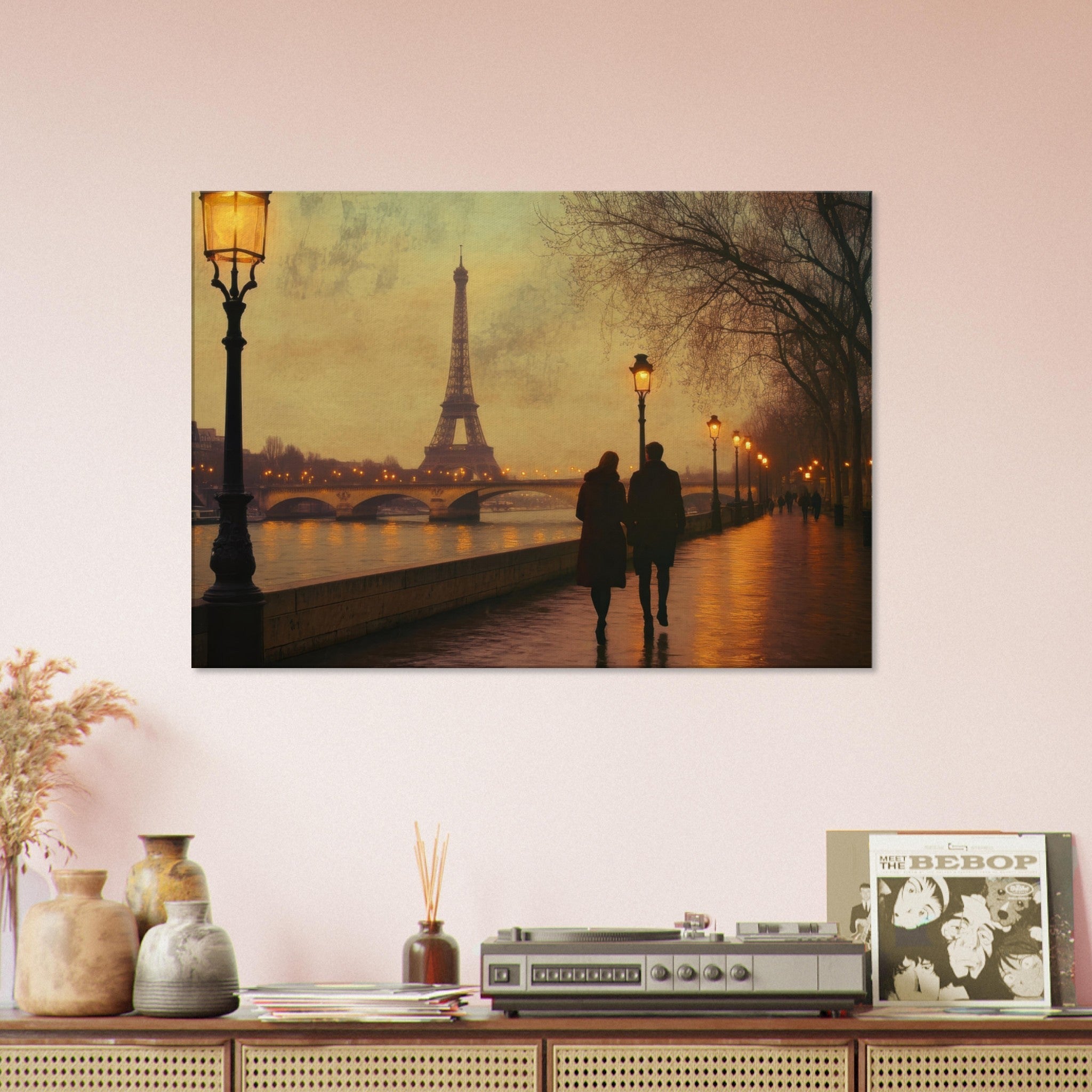 Canvas Landscape - Evening Stroll Along the Seine A romantic river 2 - Shop Ai Art WebShop - Digital Art online Store