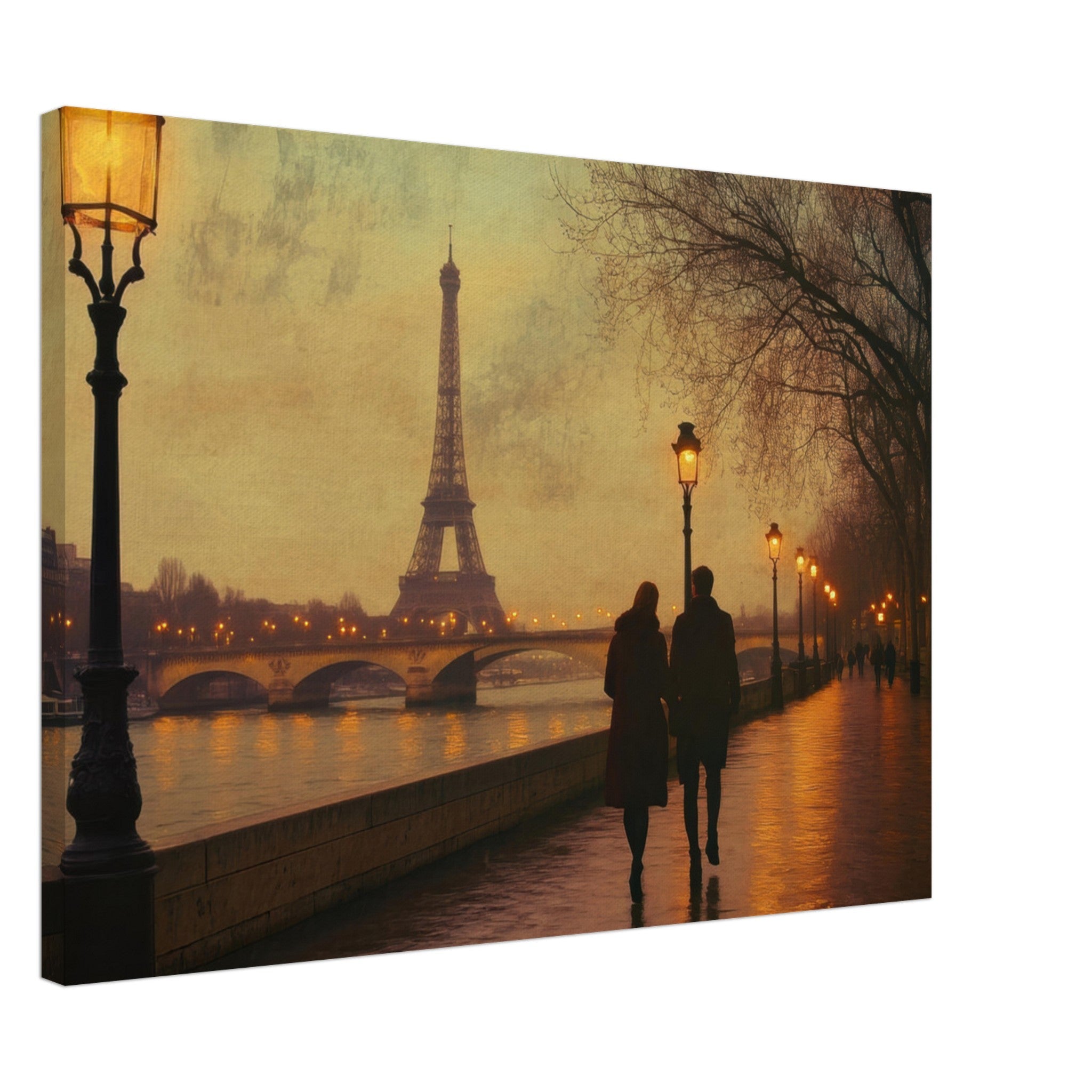 Canvas Landscape - Evening Stroll Along the Seine A romantic river 2 - Shop Ai Art WebShop - Digital Art online Store