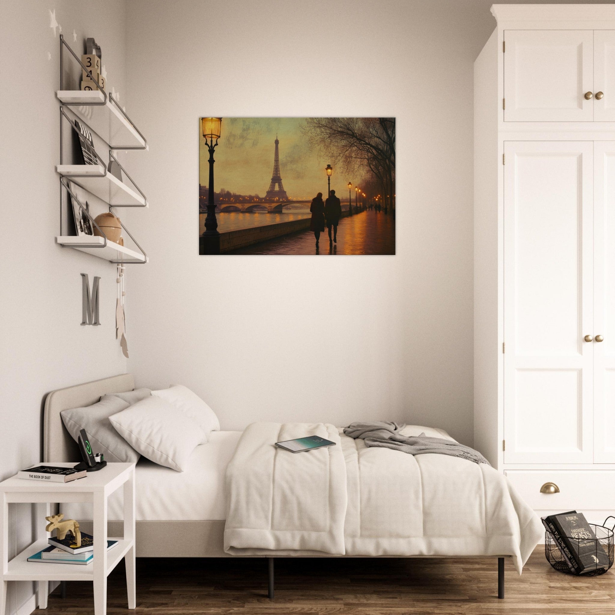Canvas Landscape - Evening Stroll Along the Seine A romantic river 2 - Shop Ai Art WebShop - Digital Art online Store