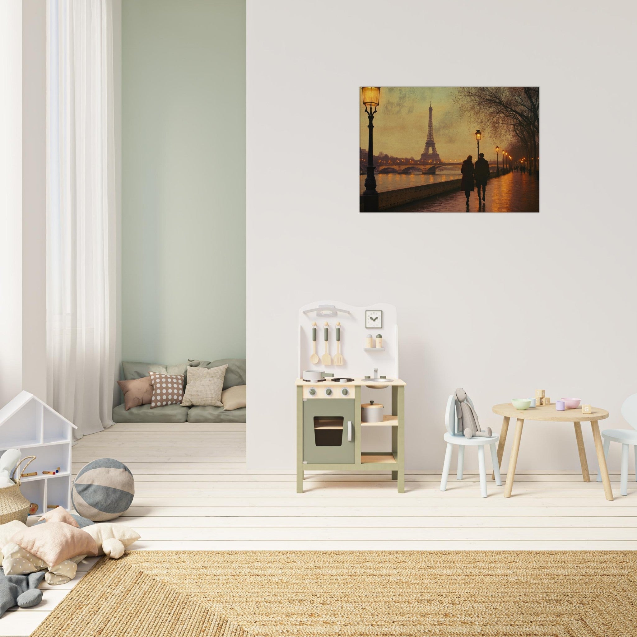 Canvas Landscape - Evening Stroll Along the Seine A romantic river 2 - Shop Ai Art WebShop - Digital Art online Store