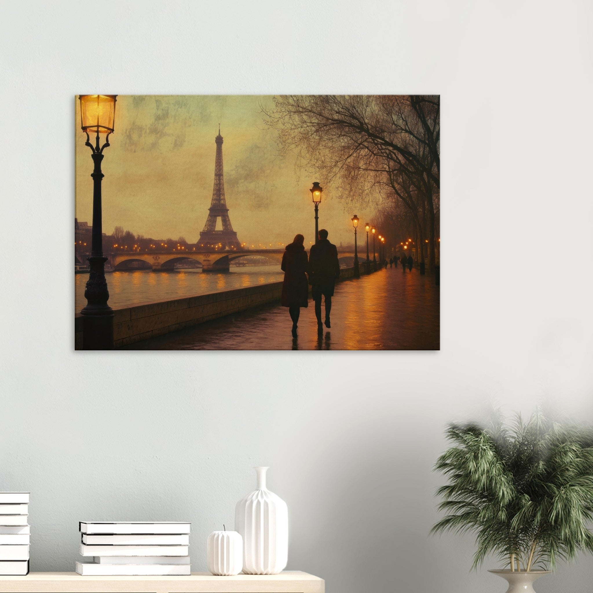 Canvas Landscape - Evening Stroll Along the Seine A romantic river 2 - Shop Ai Art WebShop - Digital Art online Store