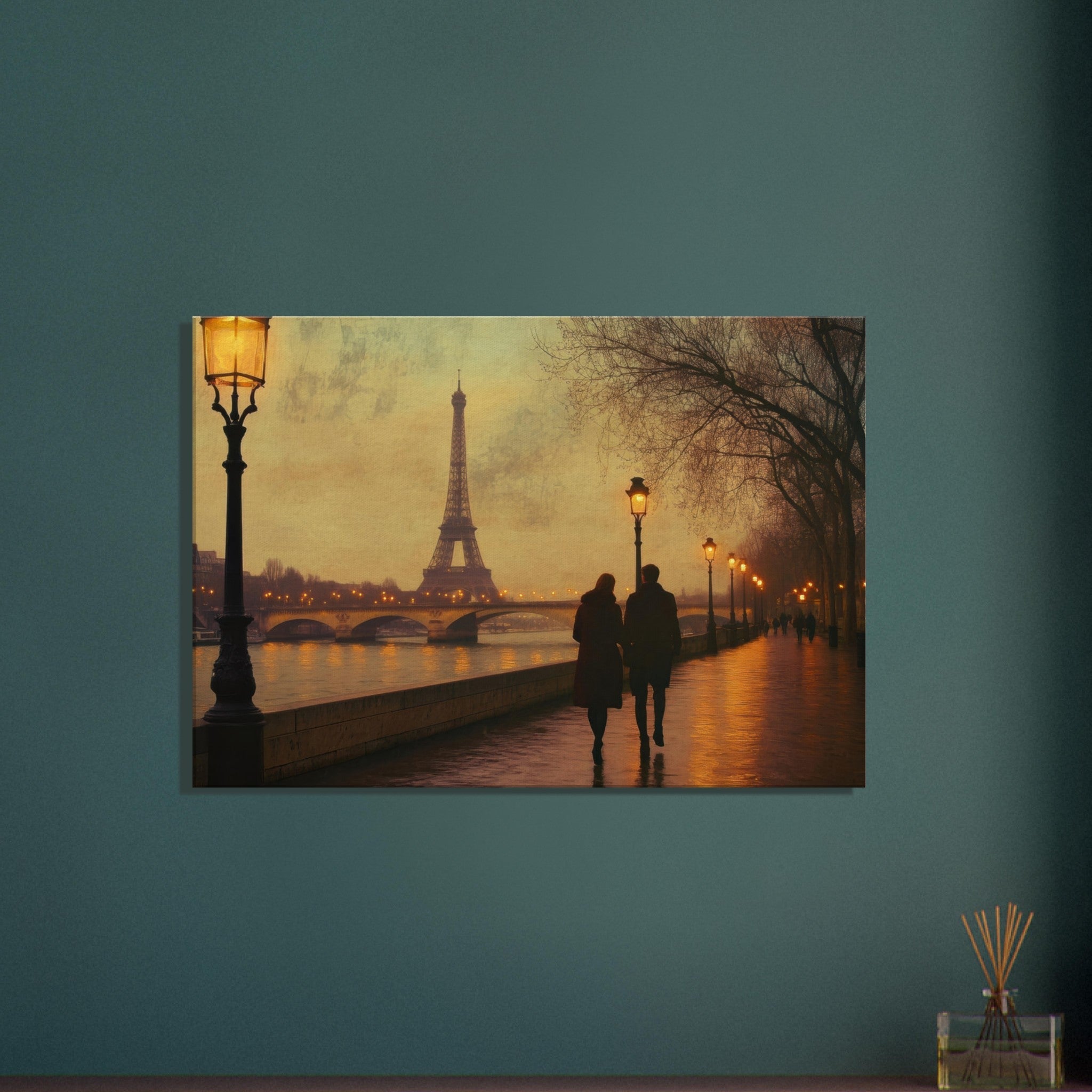 Canvas Landscape - Evening Stroll Along the Seine A romantic river 2 - Shop Ai Art WebShop - Digital Art online Store