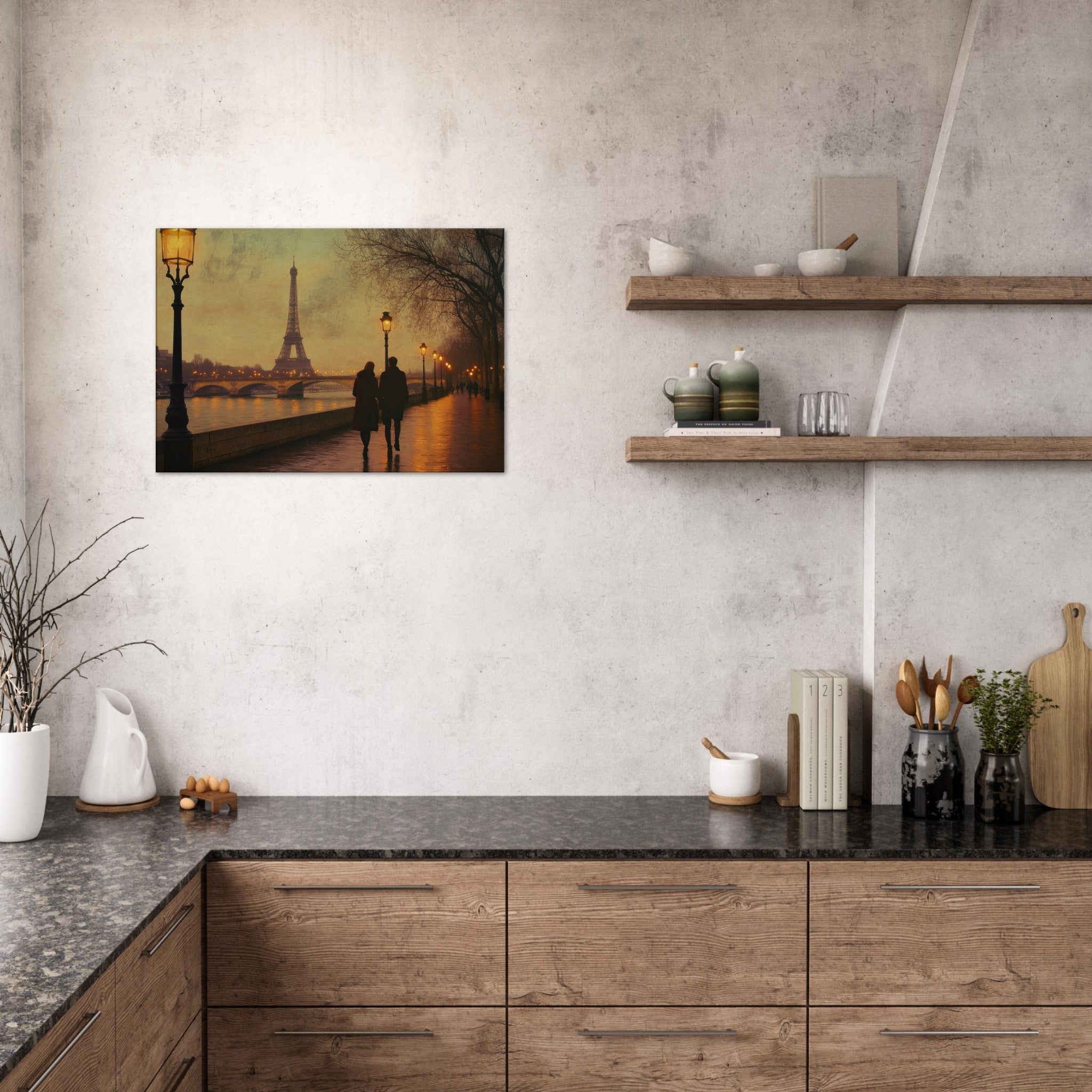 Canvas Landscape - Evening Stroll Along the Seine A romantic river 2 - Shop Ai Art WebShop - Digital Art online Store