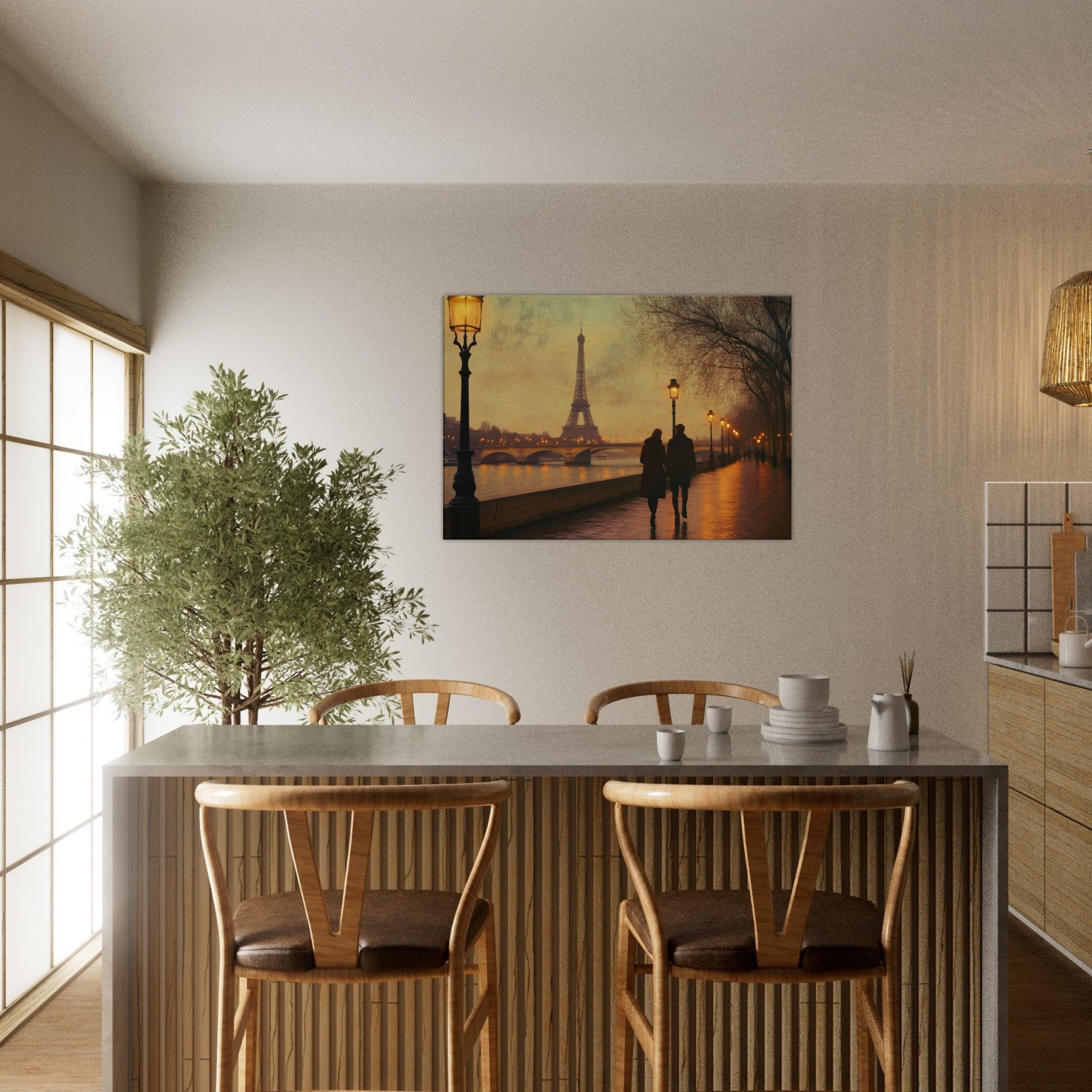 Canvas Landscape - Evening Stroll Along the Seine A romantic river 2 - Shop Ai Art WebShop - Digital Art online Store