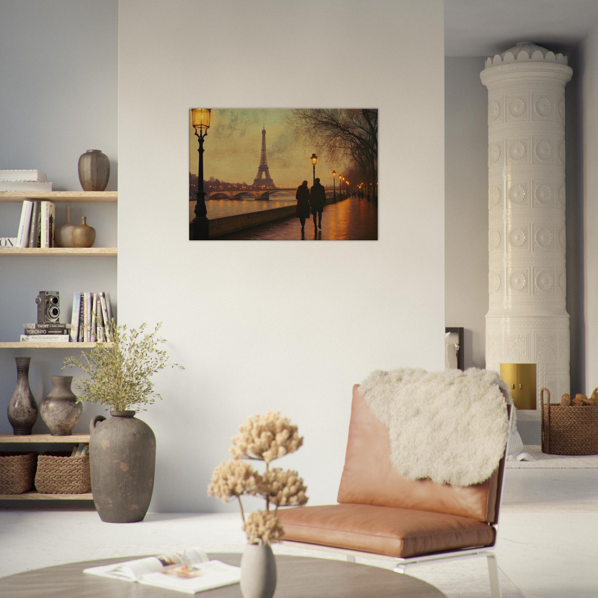 Canvas Landscape - Evening Stroll Along the Seine A romantic river 2 - Shop Ai Art WebShop - Digital Art online Store