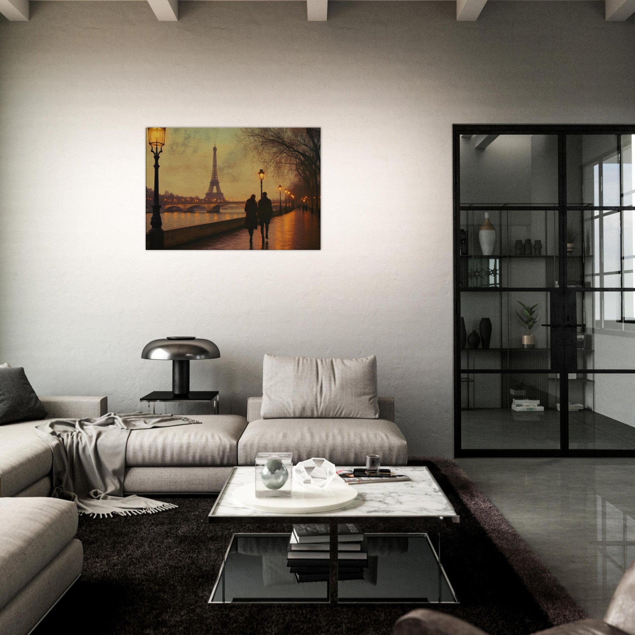 Canvas Landscape - Evening Stroll Along the Seine A romantic river 2 - Shop Ai Art WebShop - Digital Art online Store