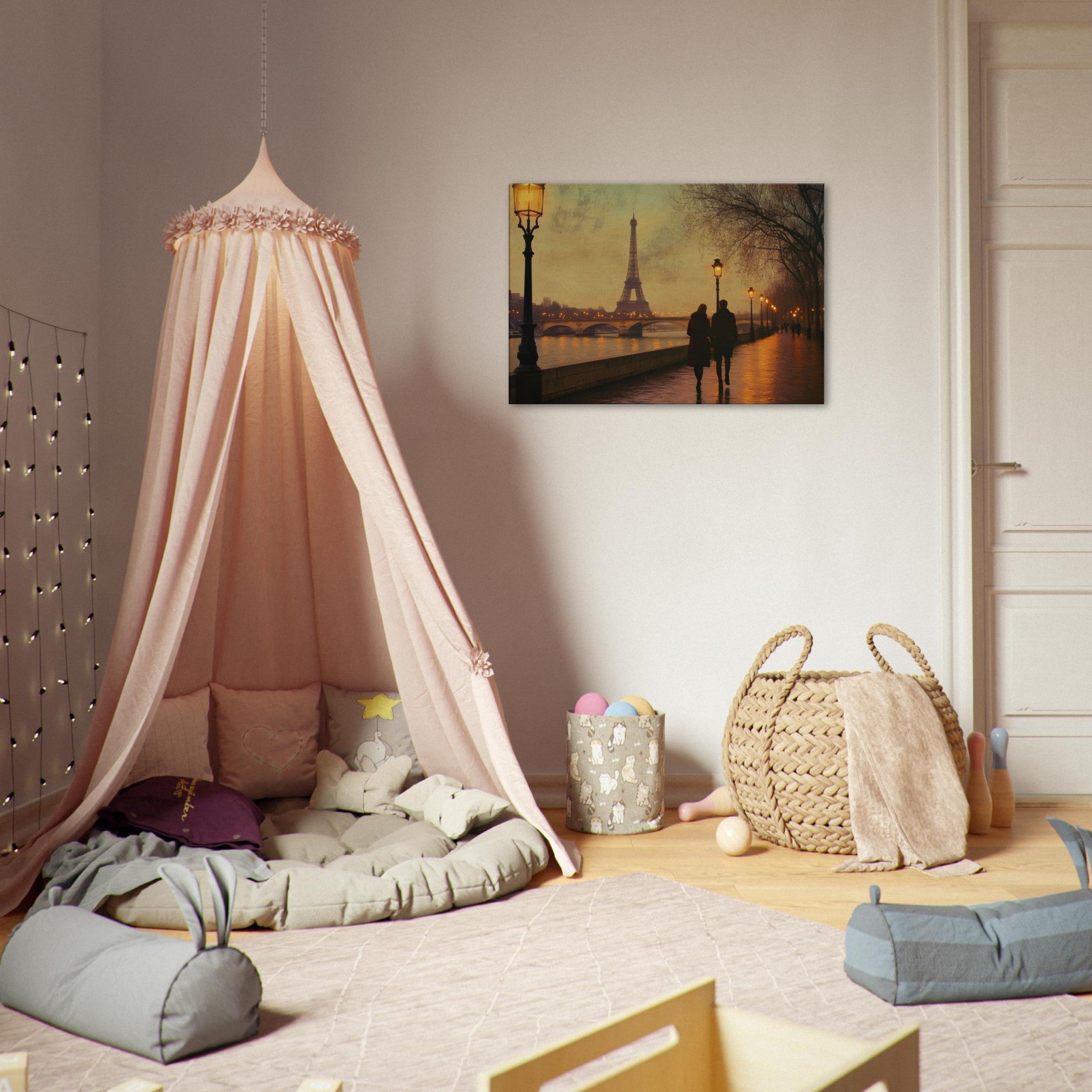Canvas Landscape - Evening Stroll Along the Seine A romantic river 2 - Shop Ai Art WebShop - Digital Art online Store