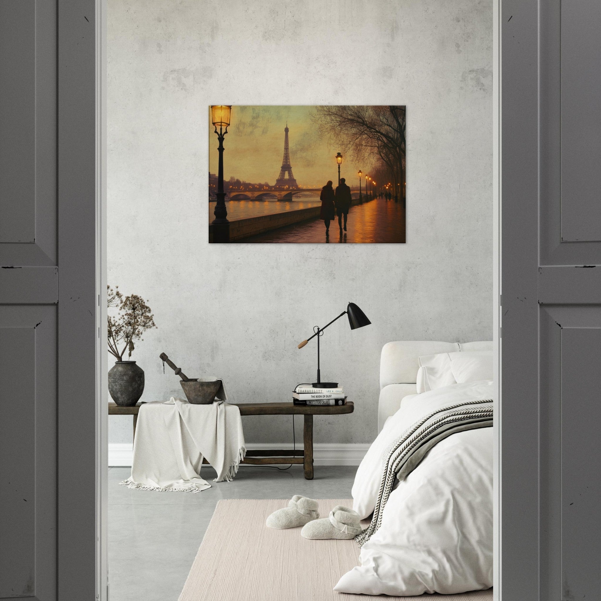 Canvas Landscape - Evening Stroll Along the Seine A romantic river 2 - Shop Ai Art WebShop - Digital Art online Store