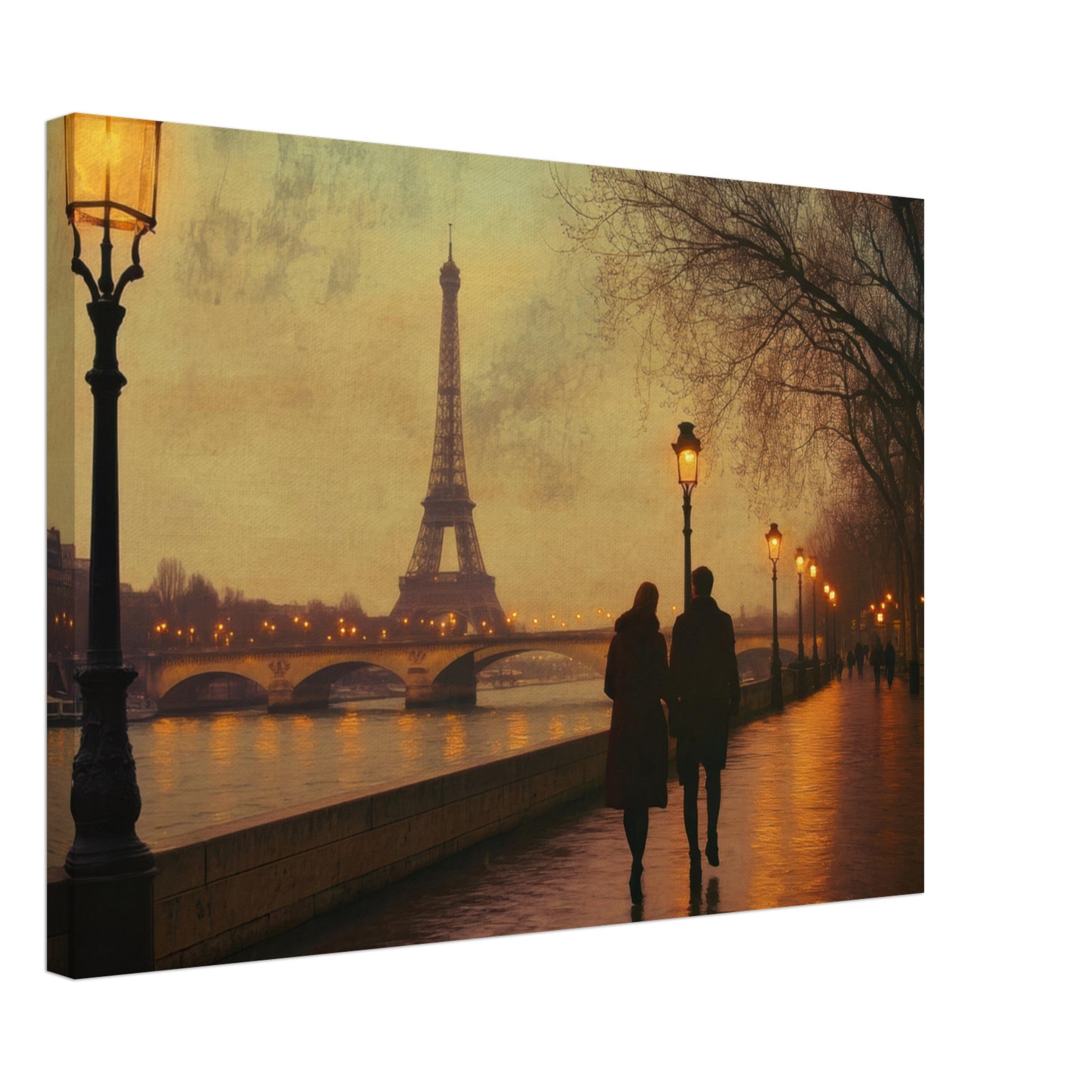 Canvas Landscape - Evening Stroll Along the Seine A romantic river 2 - Shop Ai Art WebShop - Digital Art online Store