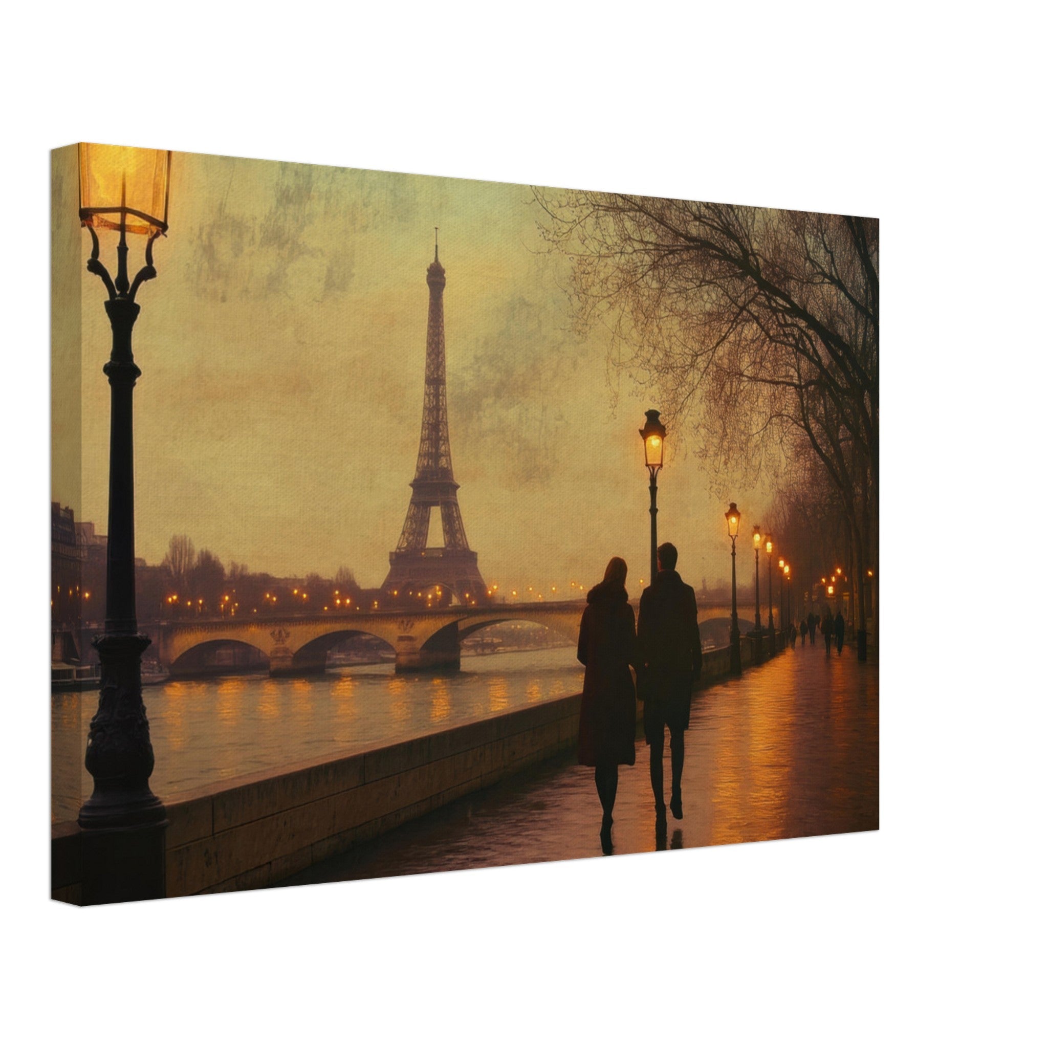 Canvas Landscape - Evening Stroll Along the Seine A romantic river 2 - Shop Ai Art WebShop - Digital Art online Store