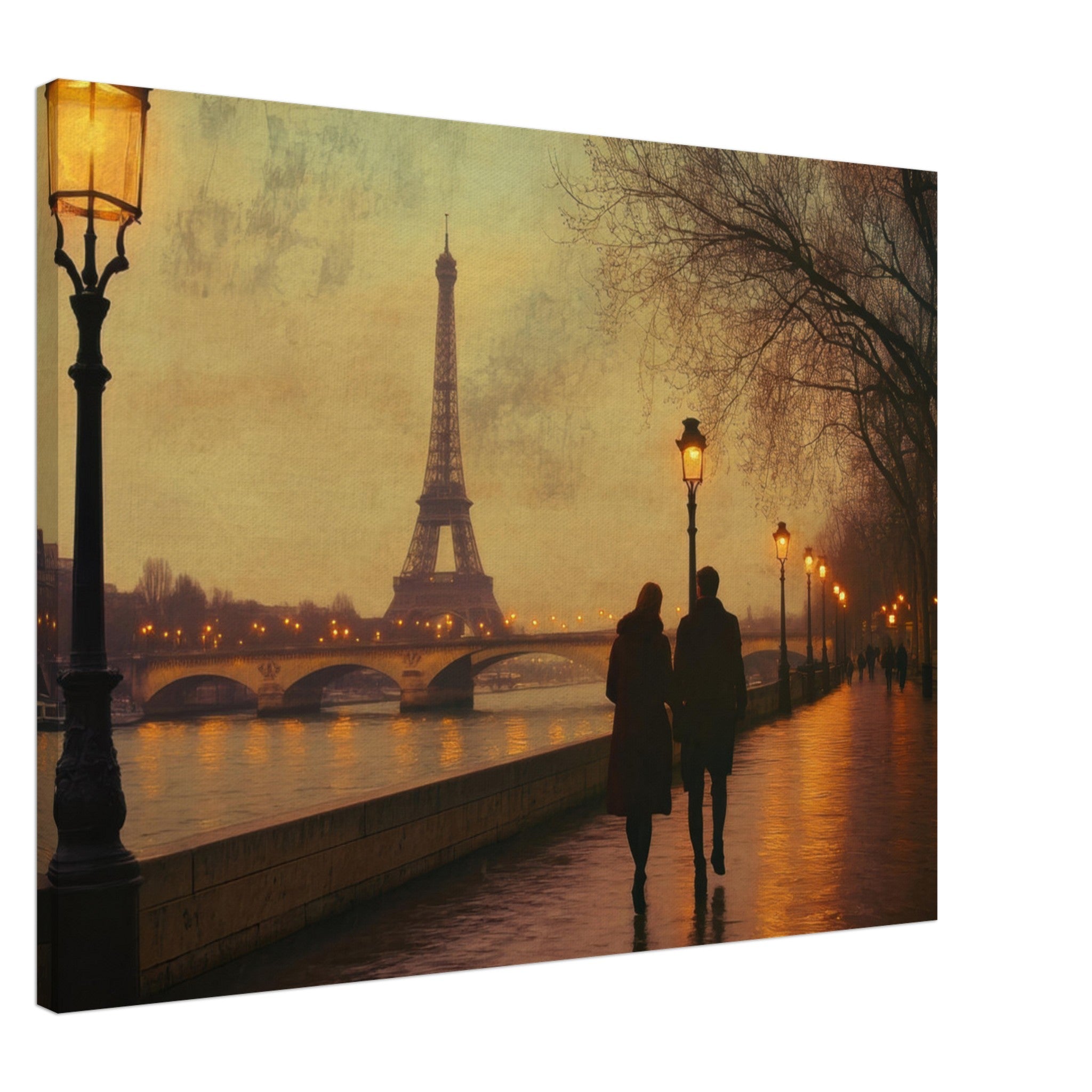 Canvas Landscape - Evening Stroll Along the Seine A romantic river 2 - Shop Ai Art WebShop - Digital Art online Store