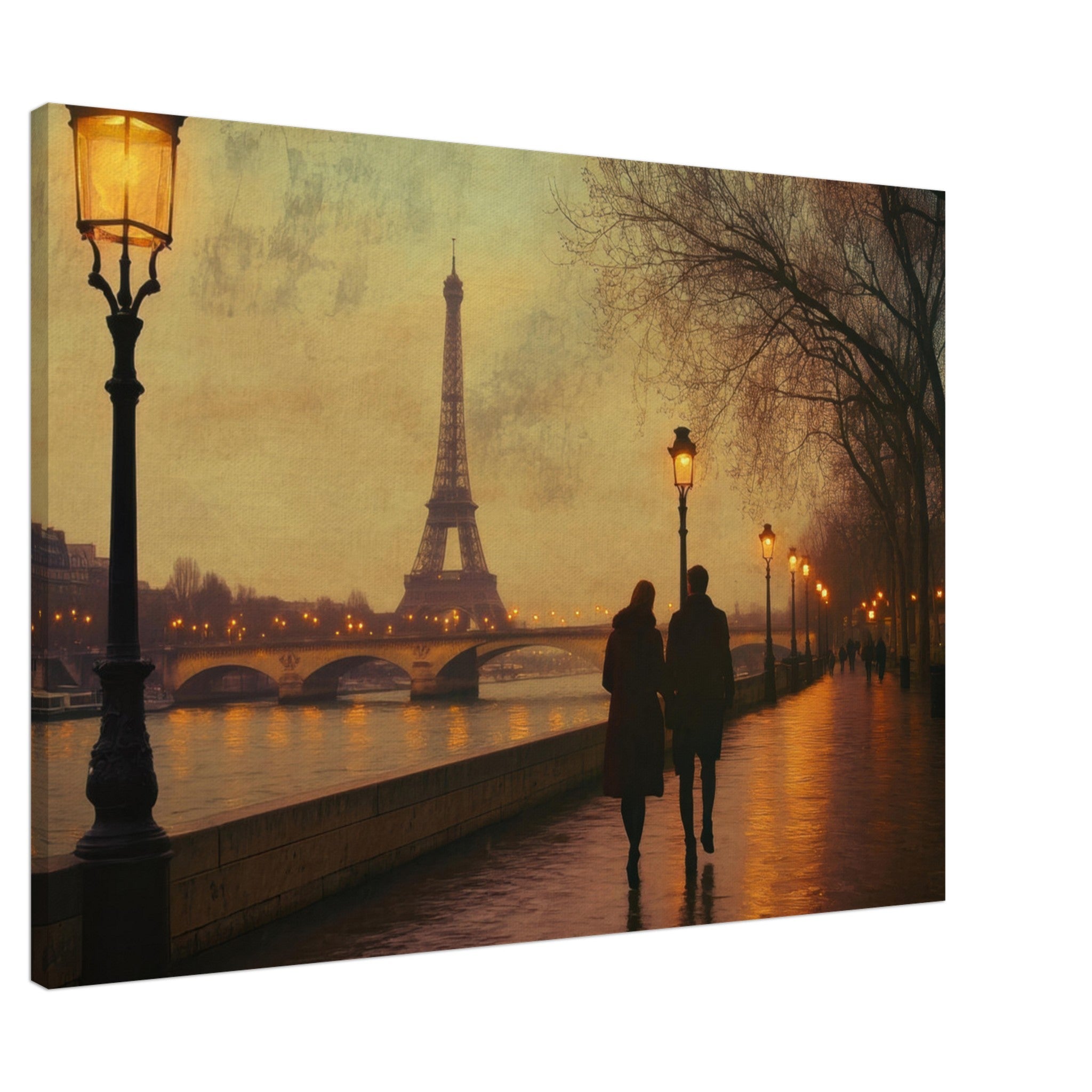 Canvas Landscape - Evening Stroll Along the Seine A romantic river 2 - Shop Ai Art WebShop - Digital Art online Store