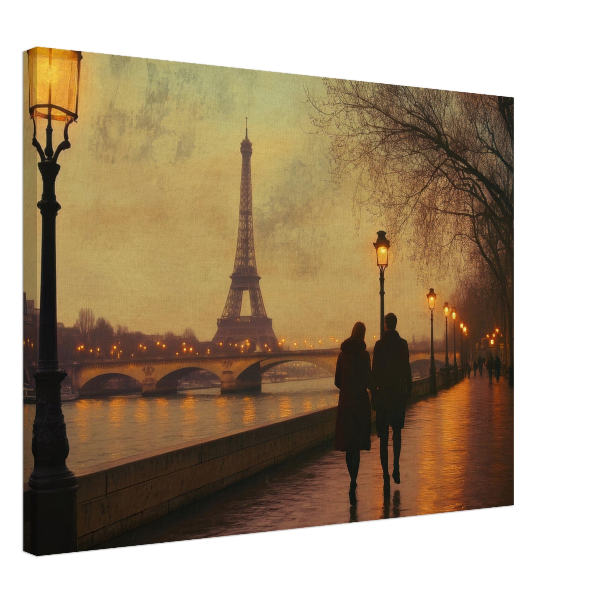 Canvas Landscape - Evening Stroll Along the Seine A romantic river 2 - Shop Ai Art WebShop - Digital Art online Store