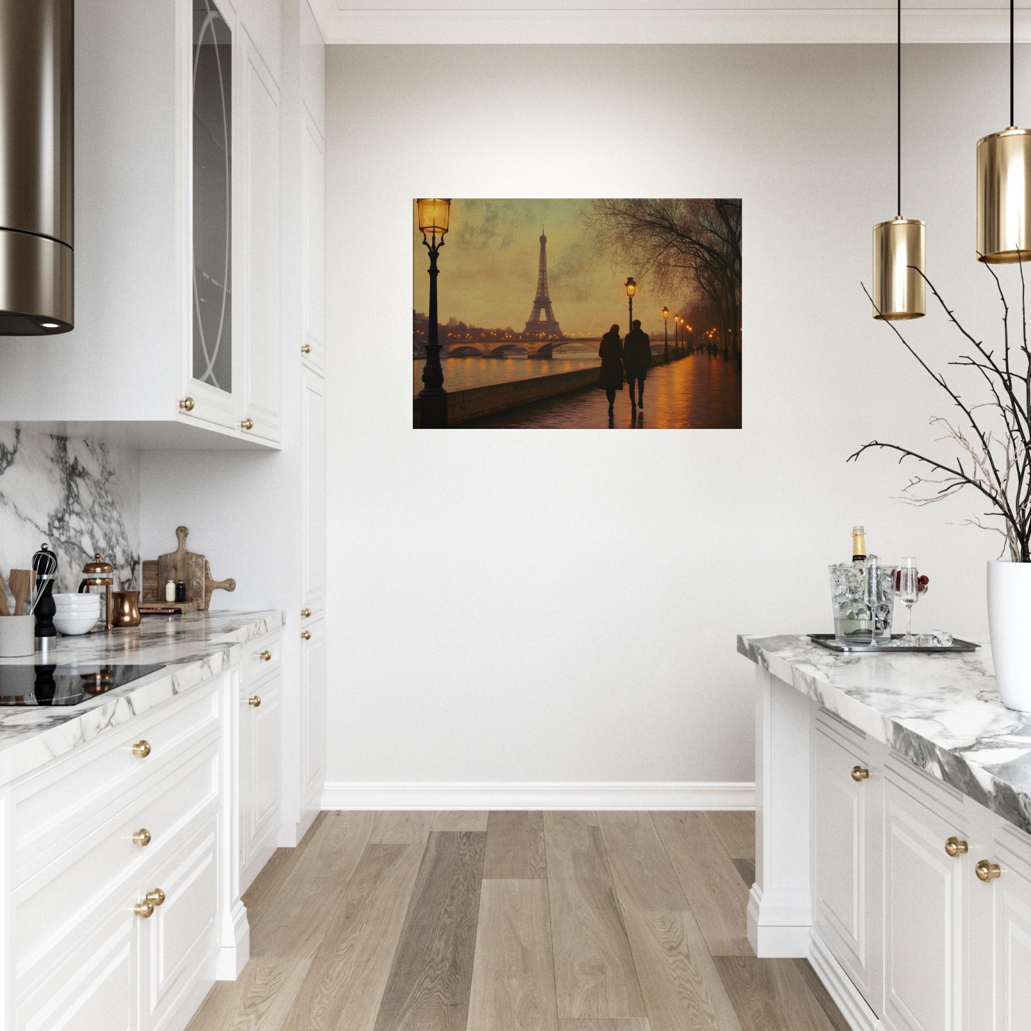 Canvas Landscape - Evening Stroll Along the Seine A romantic river 2 - Shop Ai Art WebShop - Digital Art online Store
