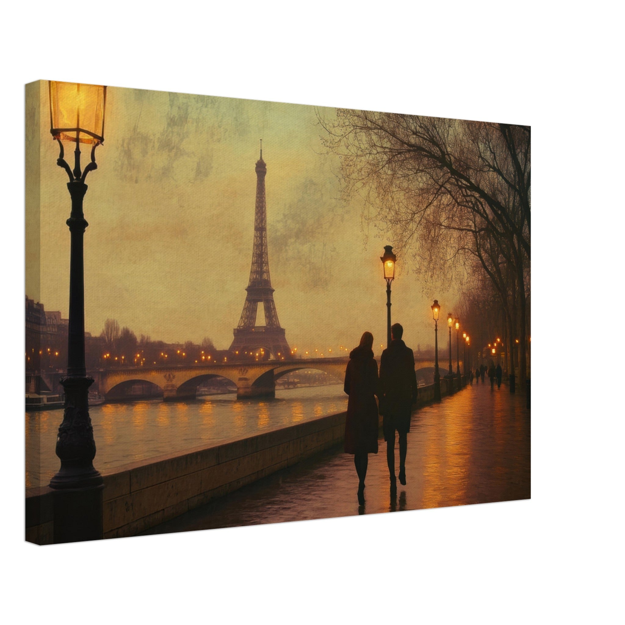 Canvas Landscape - Evening Stroll Along the Seine A romantic river 2 - Shop Ai Art WebShop - Digital Art online Store