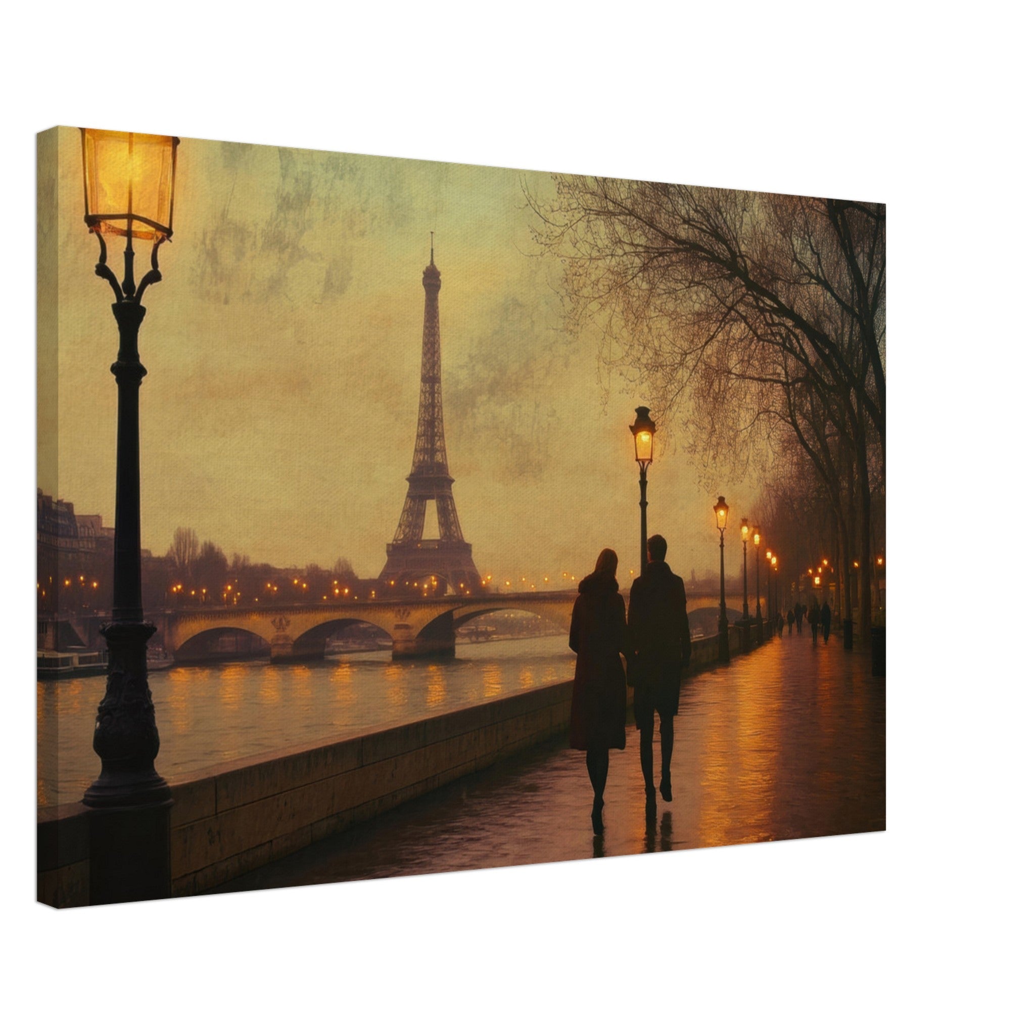 Canvas Landscape - Evening Stroll Along the Seine A romantic river 2 - Shop Ai Art WebShop - Digital Art online Store