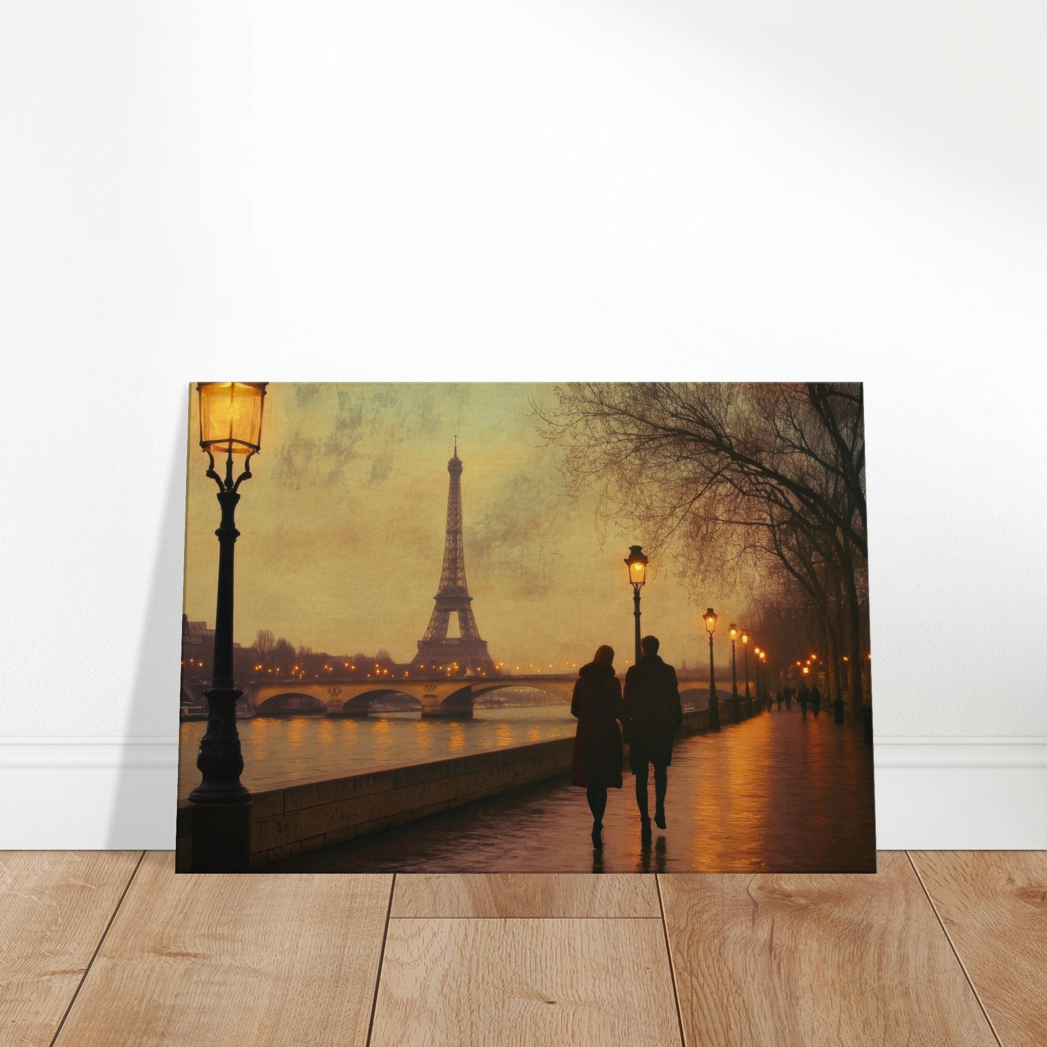 Canvas Landscape - Evening Stroll Along the Seine A romantic river 2 - Shop Ai Art WebShop - Digital Art online Store